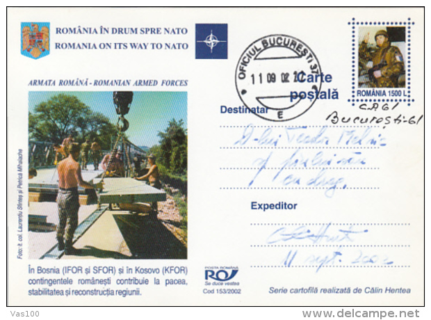 NATO, ROMANIA MEMBERSHIP, SOLDIERS BUILDING A BRIDGE, PC STATIONERY, ENTIER POSTAL, 2002, ROMANIA - NATO