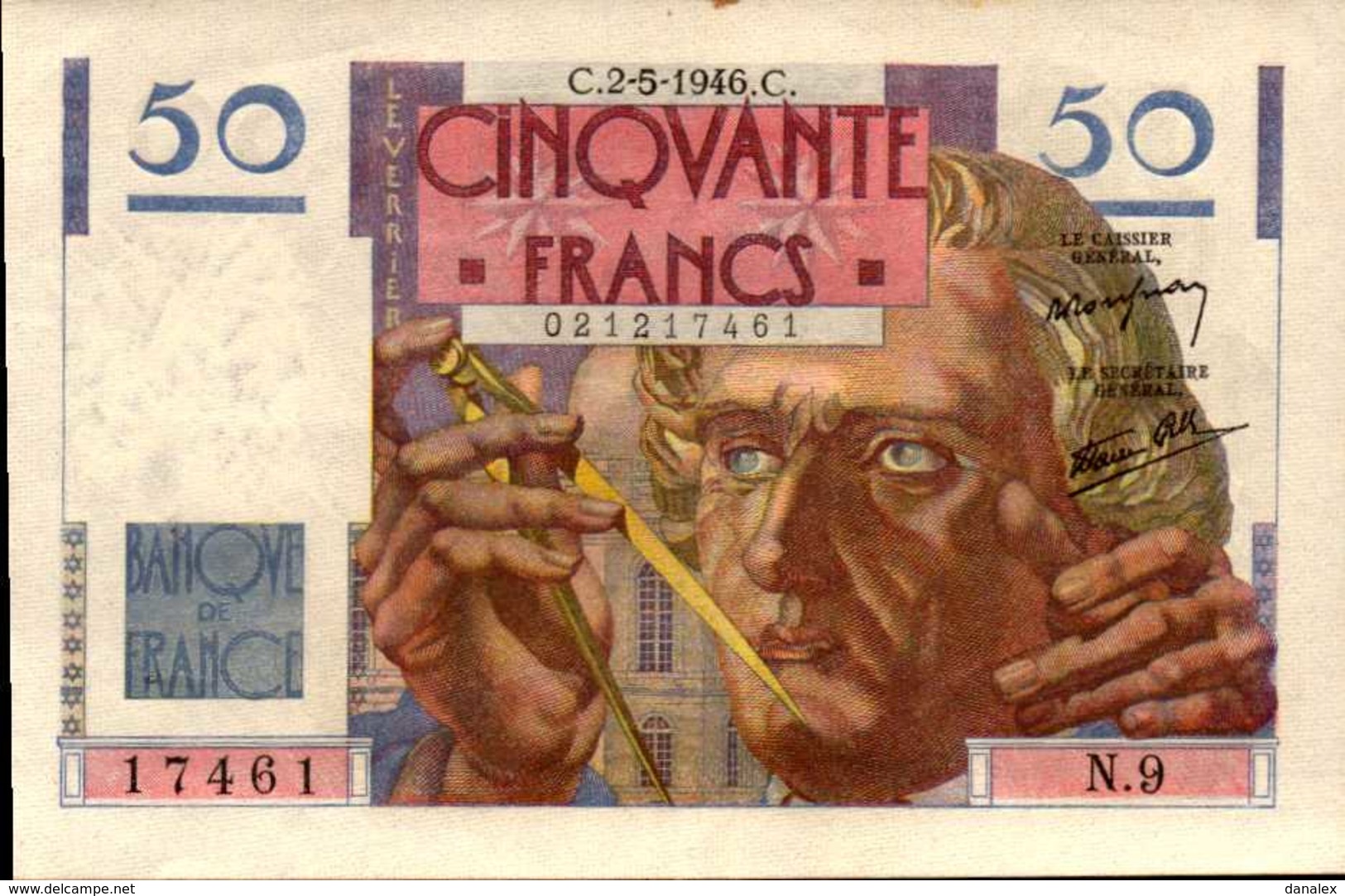 FRANCE 50 FRANCS LE VERRIER Du  2-5-1946 Pick 127a  F 20/3  AU/SPL - 50 F 1946-1951 ''Le Verrier''