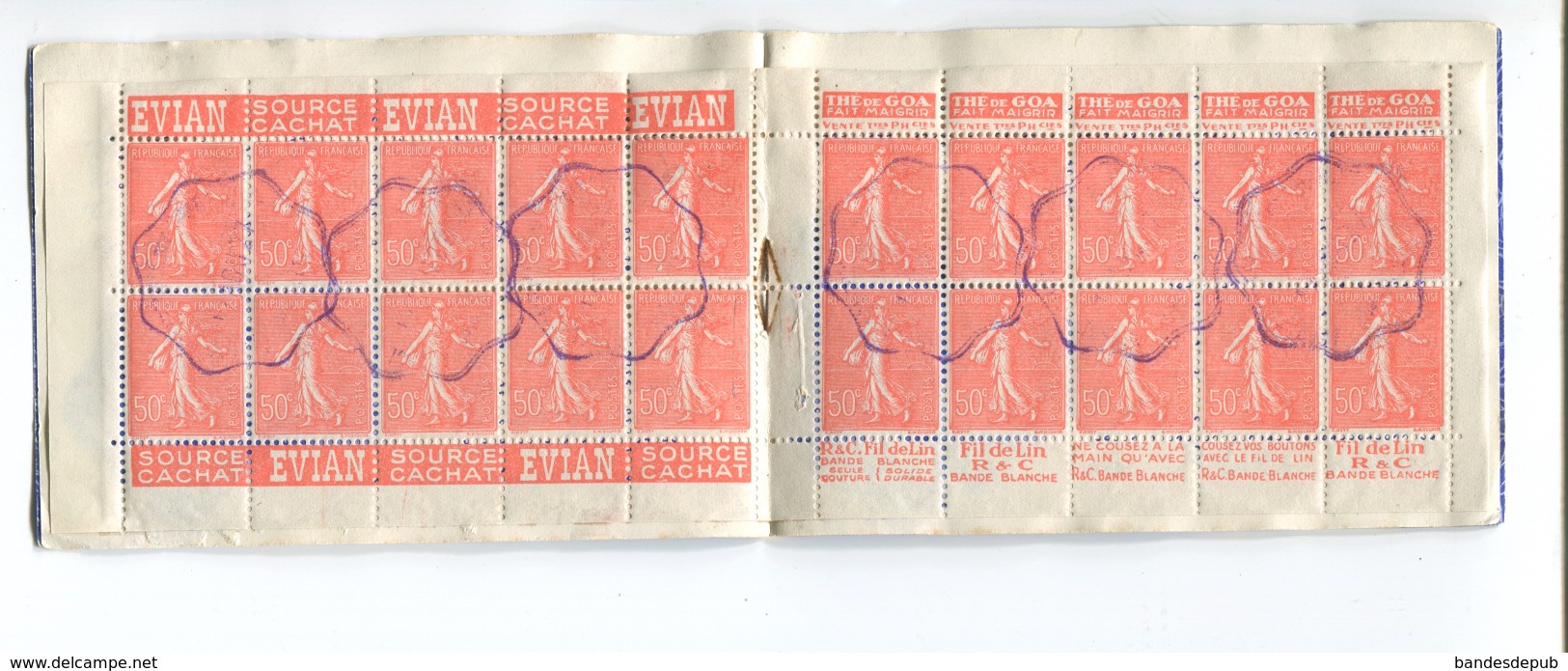 CARNET PUB 199 C 7 C7 AM ANNULE MERCURE  20 TIMBRES SEMEUSE 50C EVIAN THE GOA EVIAN FIL LIN ATTENTION TIMBRES COLLES - Autres & Non Classés