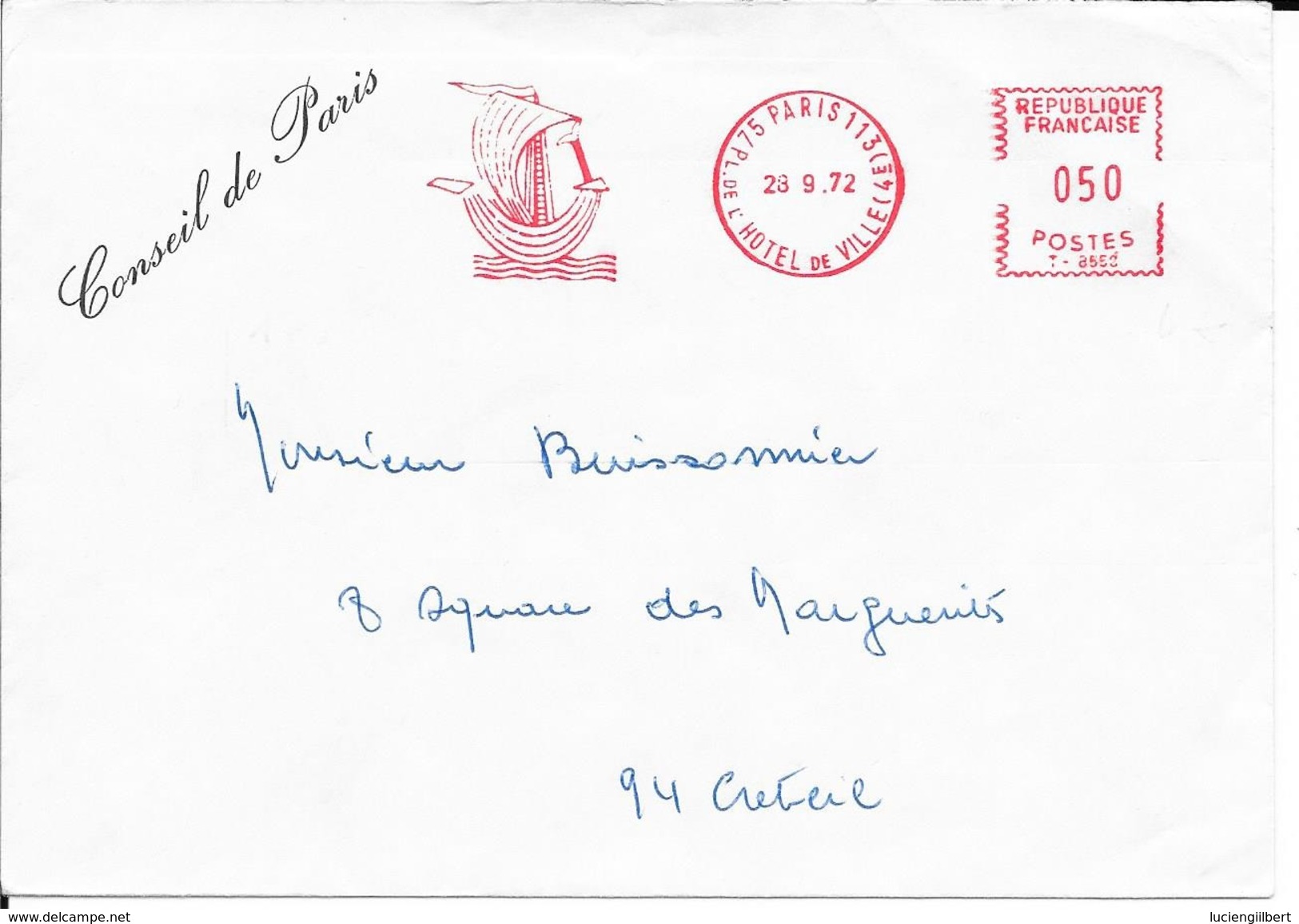 SEINE - PARIS 113 HOTEL DE VILLE  -  EMA  : CONSEIL DE PARIS   1972 - Affrancature Meccaniche Rosse (EMA)