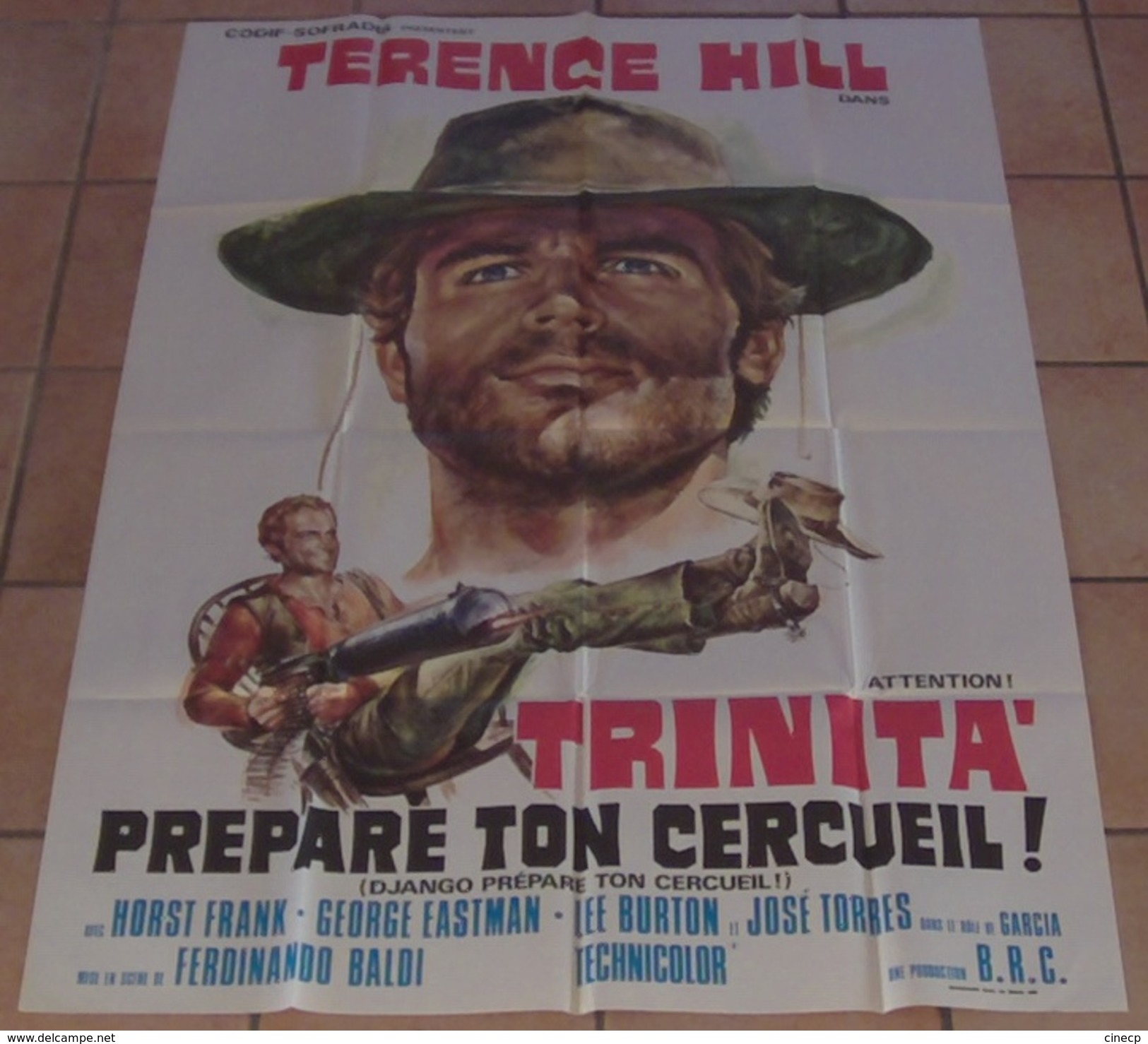 AFFICHE CINEMA ORIGINALE FILM TRINITA PREPARE TON CERCUEIL Terence HILL WESTERN BALDI 1968 TB DESSIN - Affiches & Posters