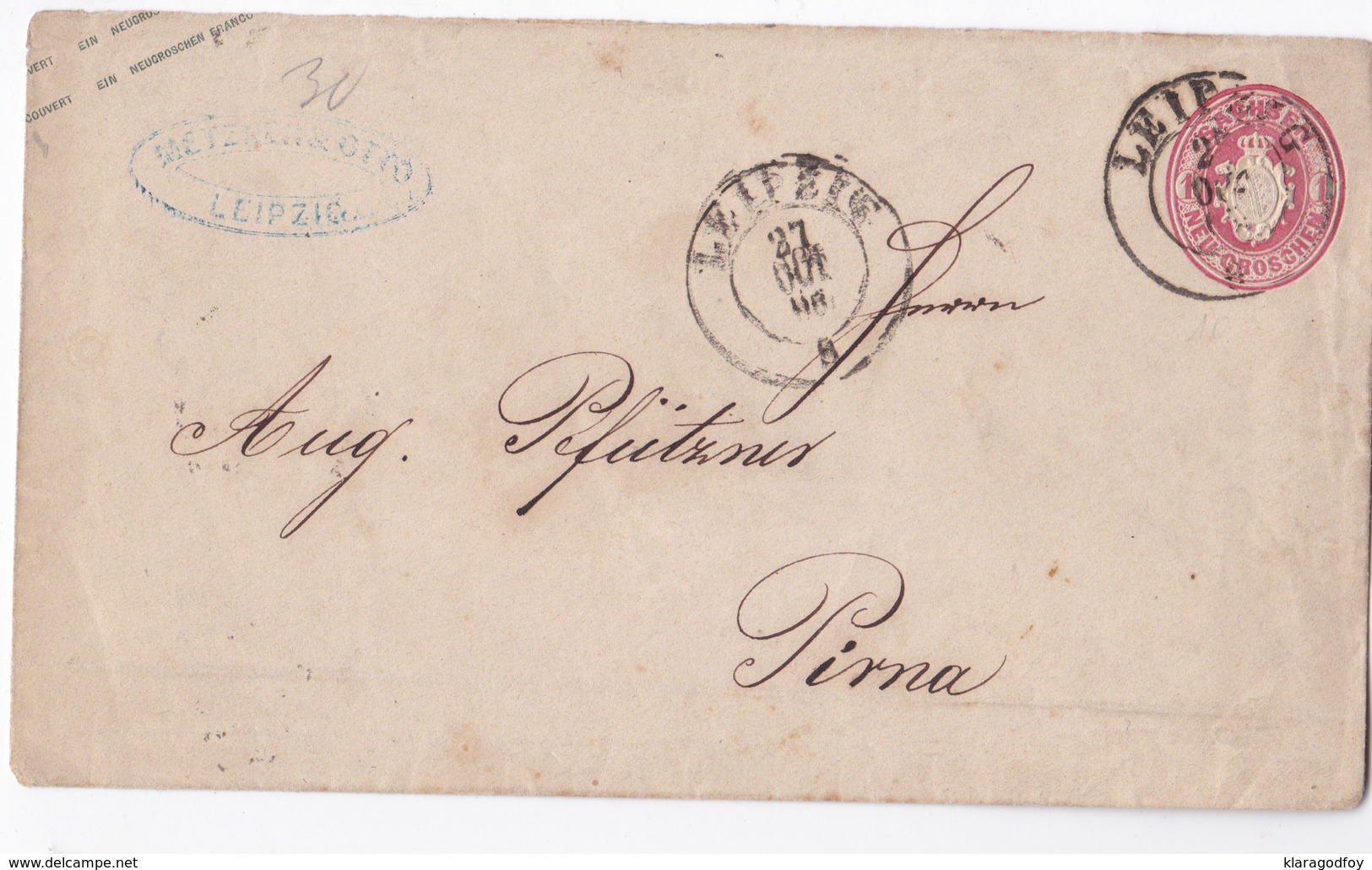 German States Saxony 1896? Postal Stationery Letter Cover Leipzig To Pirna B*170115 - Saxony