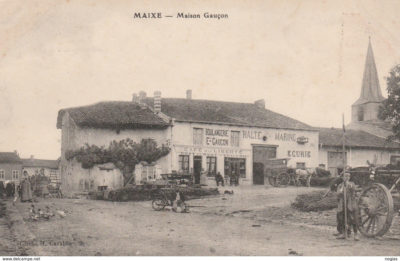 MAIXE - LA MAISON GAUCON - BOULANGERIE-CAFE DE LA LIBERTE-HALTE MARINE-ECURIE - BELLE CARTE ANIMEE - ATTELAGES - TOP !!! - Andere & Zonder Classificatie