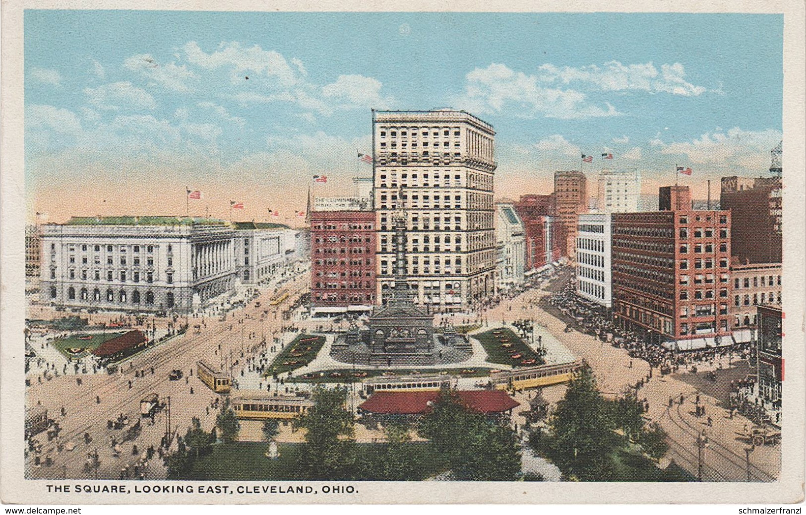 AK Cleveland The Square Looking East Hotel Factory ? Tram Tramway Monument Ohio OH United States USA - Cleveland