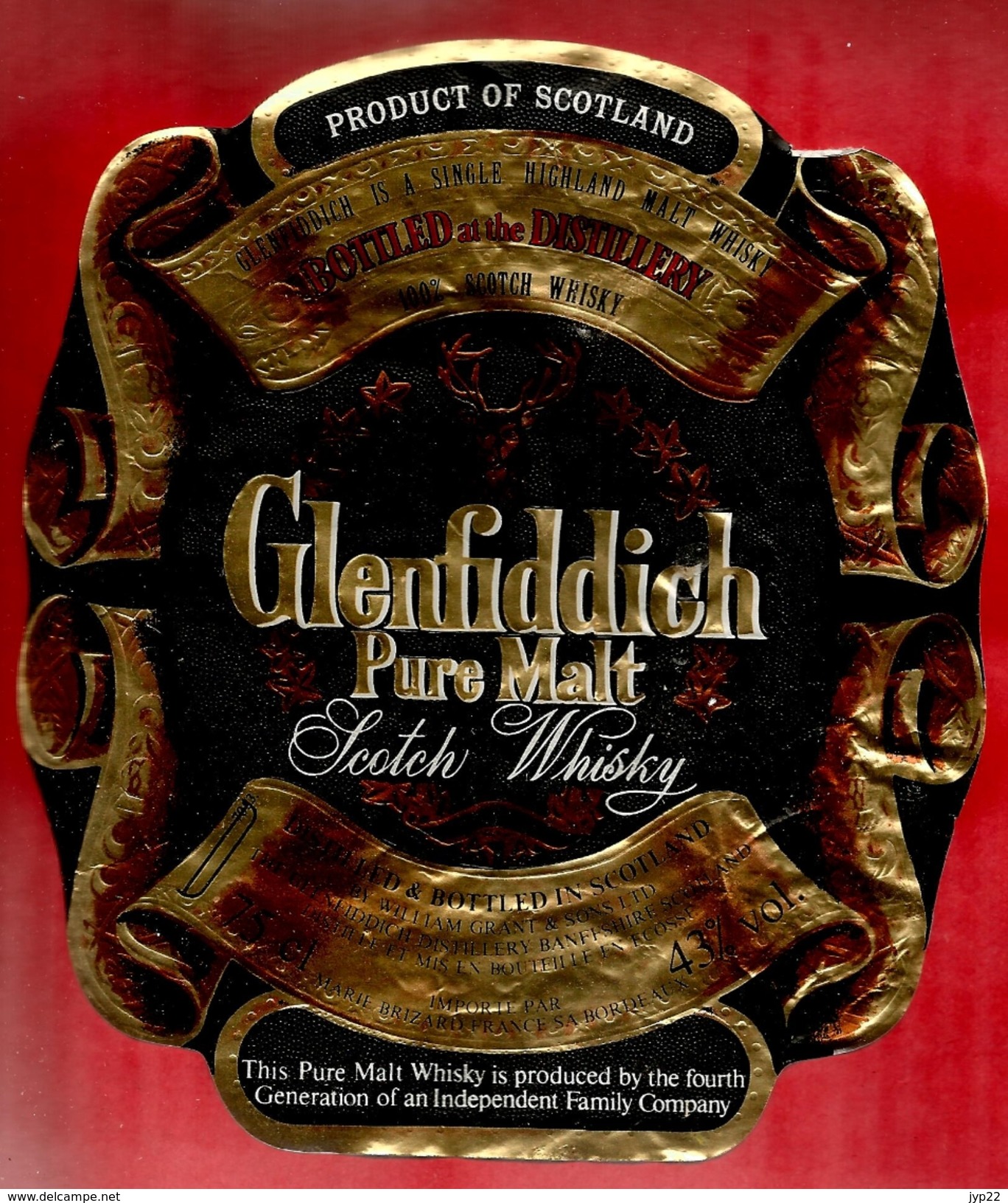 Etiquette Whisky Glenfiddich Pure Malt Scotch Ecosse - 13 Cms X 15 Cms Environ - Whisky