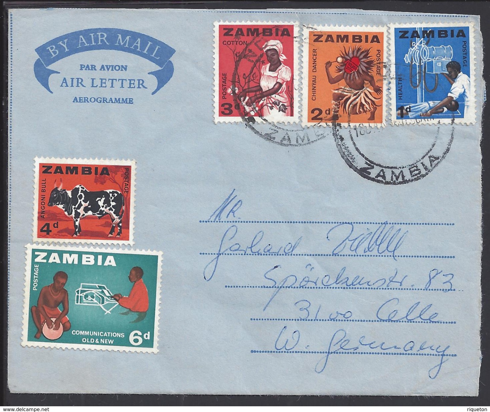 ZAMBIA - 1966 - Lettre Aérogramme De NDOLA à Destination De CELLE West Germany - B/TB - 3 Scans - - Zambie (1965-...)