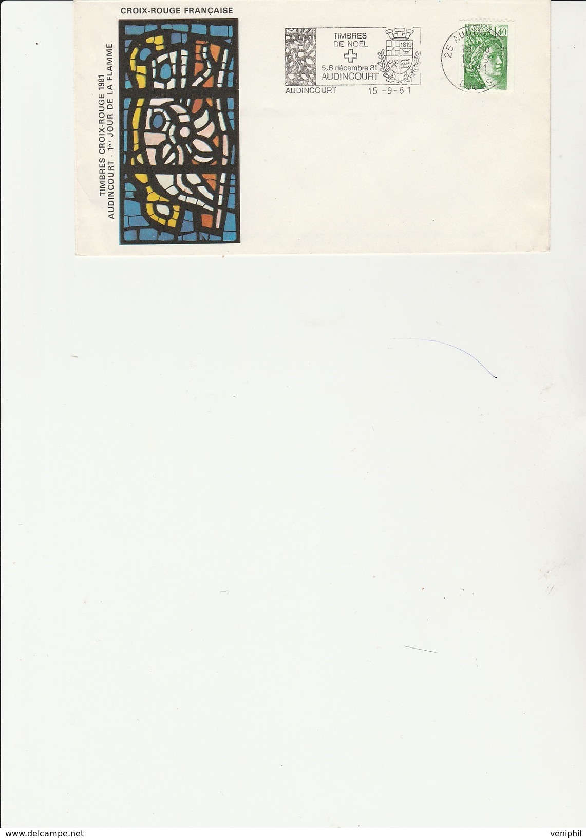 LETTRE OBLITERATION CROIX ROUGE -  - FLAMME TIMBRES DE NOEL - AUDINCOURT -ANNEE1981 - Red Cross