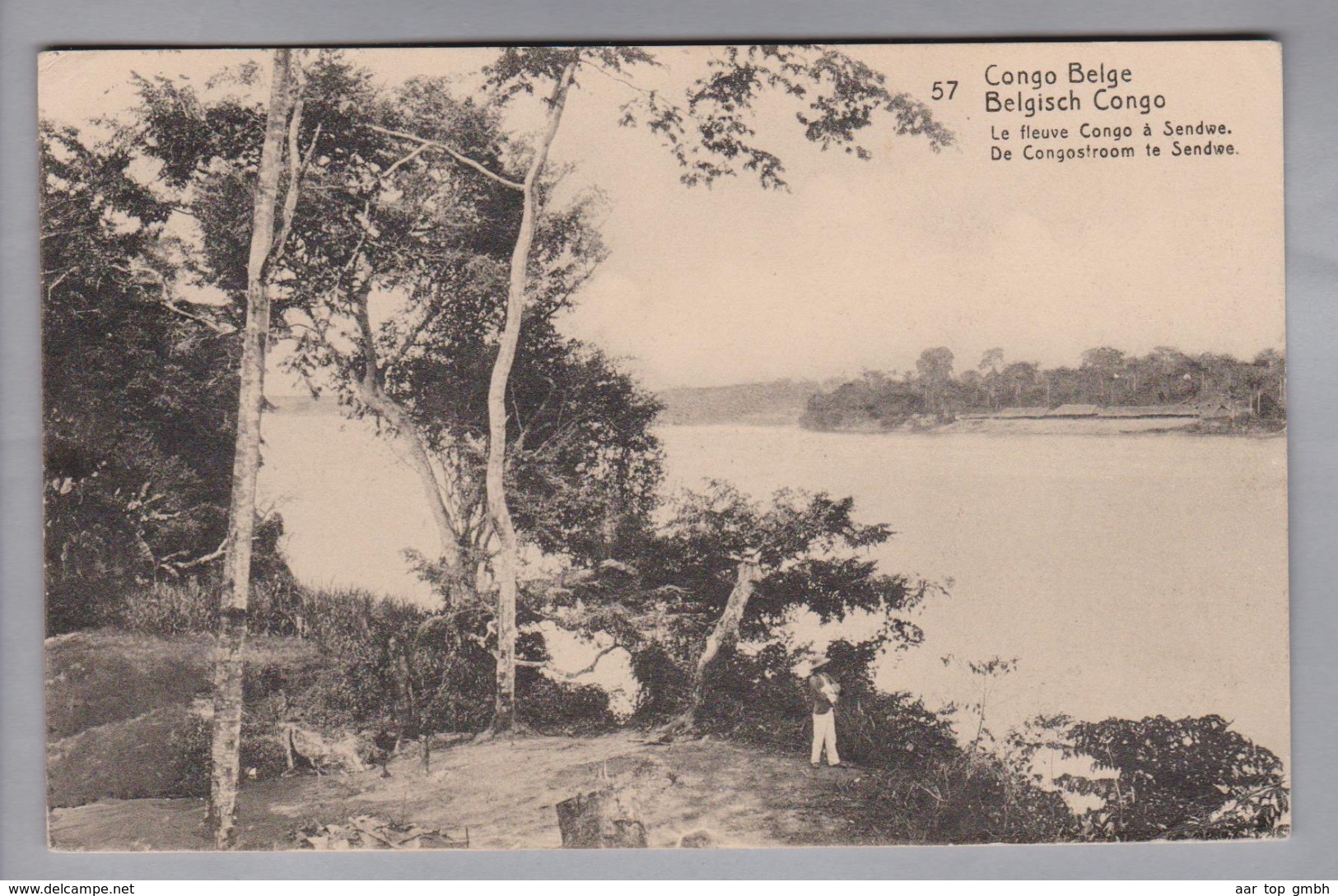 AK Afrika Kongo (belg.) 1914-04-04 Kinshasa GS 5 Cent #57 Le Fleuve Congo à Sendwe (Klebestelle+Bug) - Congo Belge