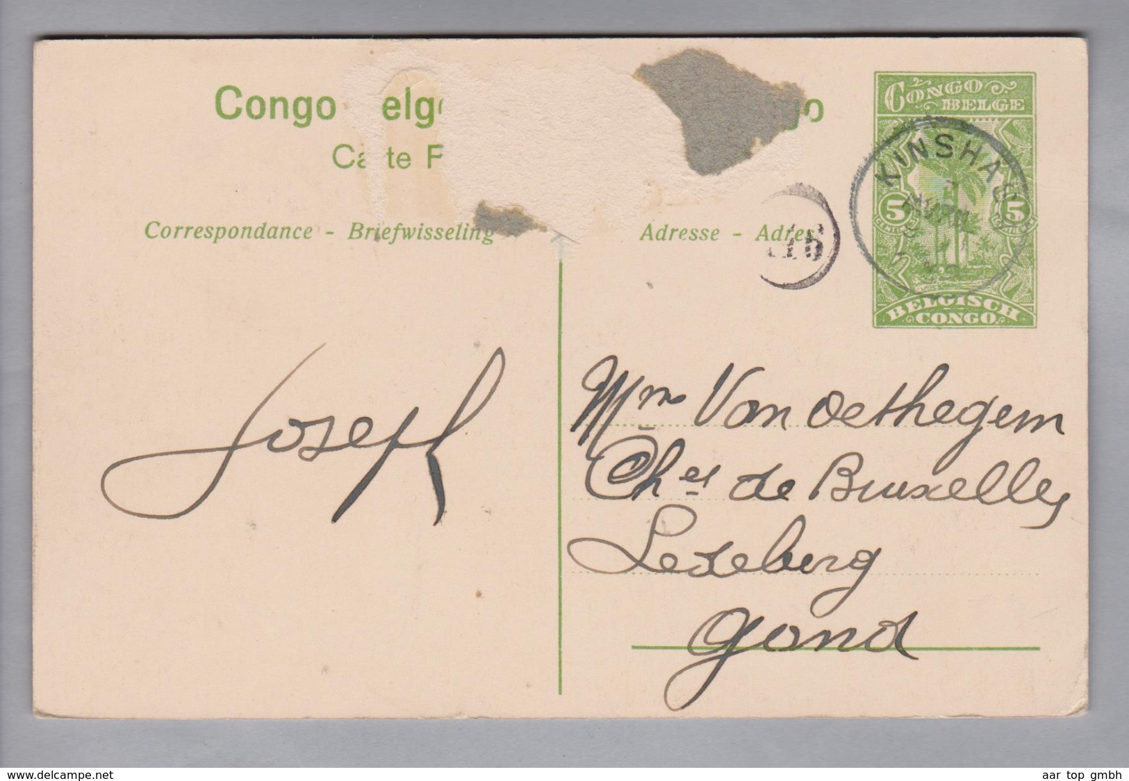 AK Afrika Kongo (belg.) 1914-04-07 Kinshasa GS 5 Cent #66 Buli Le Lualaba (Klebestelle) - Congo Belge