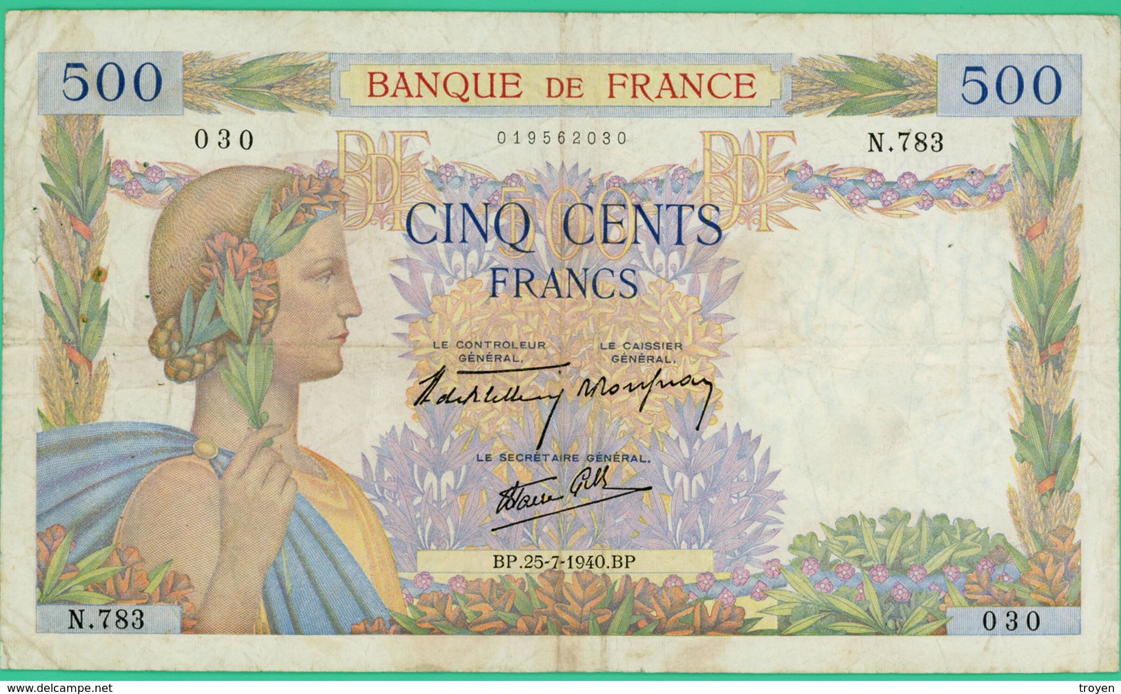 500 Francs  La Paix - France - N°N.783 030 - BP.25-7-1940.BP.. - TB+ - - 500 F 1940-1944 ''La Paix''