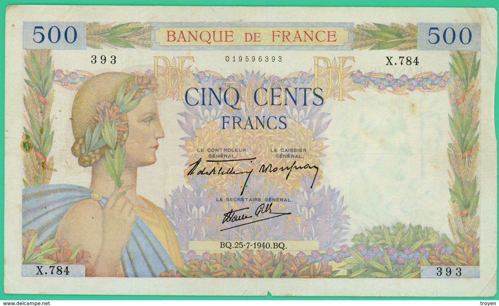 500 Francs  La Paix - France - N° X.784 393 - BQ.25-7-1940.BQ. - TB+ - - 500 F 1940-1944 ''La Paix''