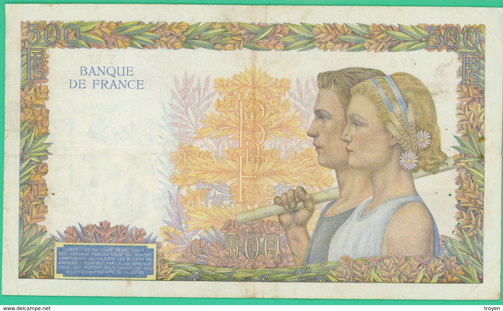 500 Francs  La Paix - France - N° Y.57 679 - CJ.4-1-1940.CJ. - TTB - - 500 F 1940-1944 ''La Paix''