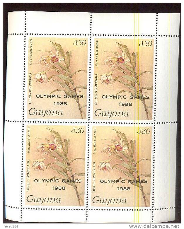 MNH GUYANA # 1952;OP-OLYMPIC GAMES 1988; FLOWERS-ORCHARDS(82-II)  ; SPECIAL  EDITION BLOCK OF 4 - Guyana (1966-...)