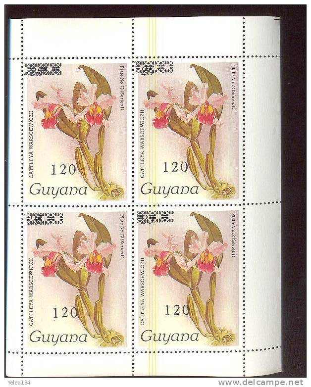 MNH GUYANA # 1602;SURCHARGED-120 ; FLOWERS-ORCHARDS(72-I) ; SPECIAL  EDITION BLOCK OF 4 - Guyana (1966-...)