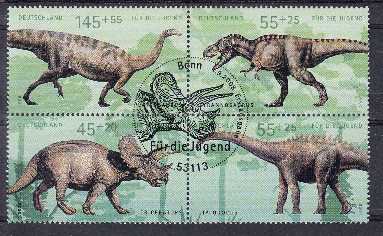 R.F.A.2008. FAUNA PREHISTORICA  EN  Bloque   .MATASELLADO DE FAVOR  YVERT Nº 2512/2515  SES458GRANDE - Usados