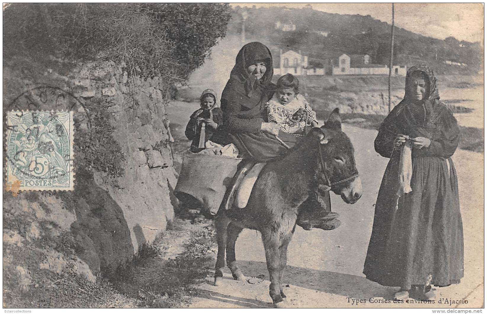 Ajaccio  (environs D' )      20       Type Corse  .. Ane Et Femme Tricotant  (voir Scan) - Ajaccio