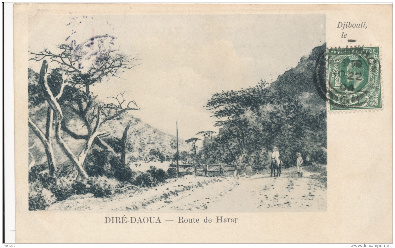 CPA DJIBOUTI Précurseur 1904 Diré-Daoua Route De Harar + Cachet + Timbre Ceylan Sri Lanka - Djibouti