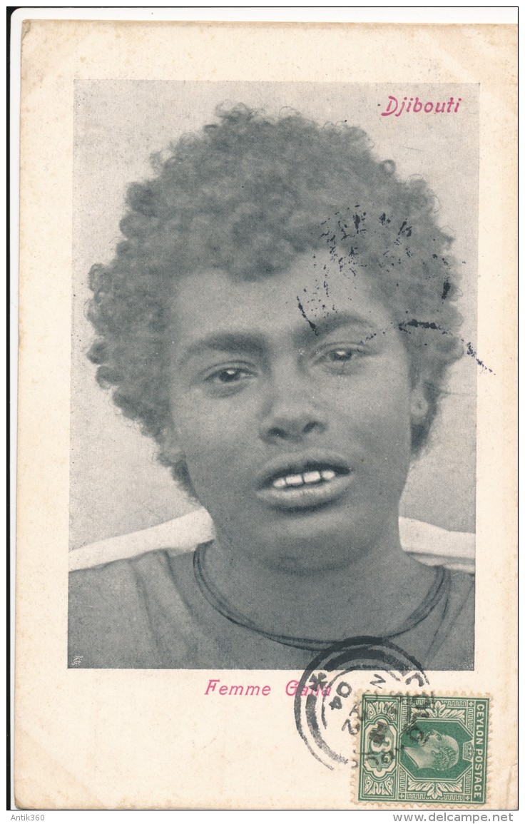 CPA DJIBOUTI Précurseur 1904 Femme Galla + Cachet + Timbre Ceylan Sri Lanka - Djibouti
