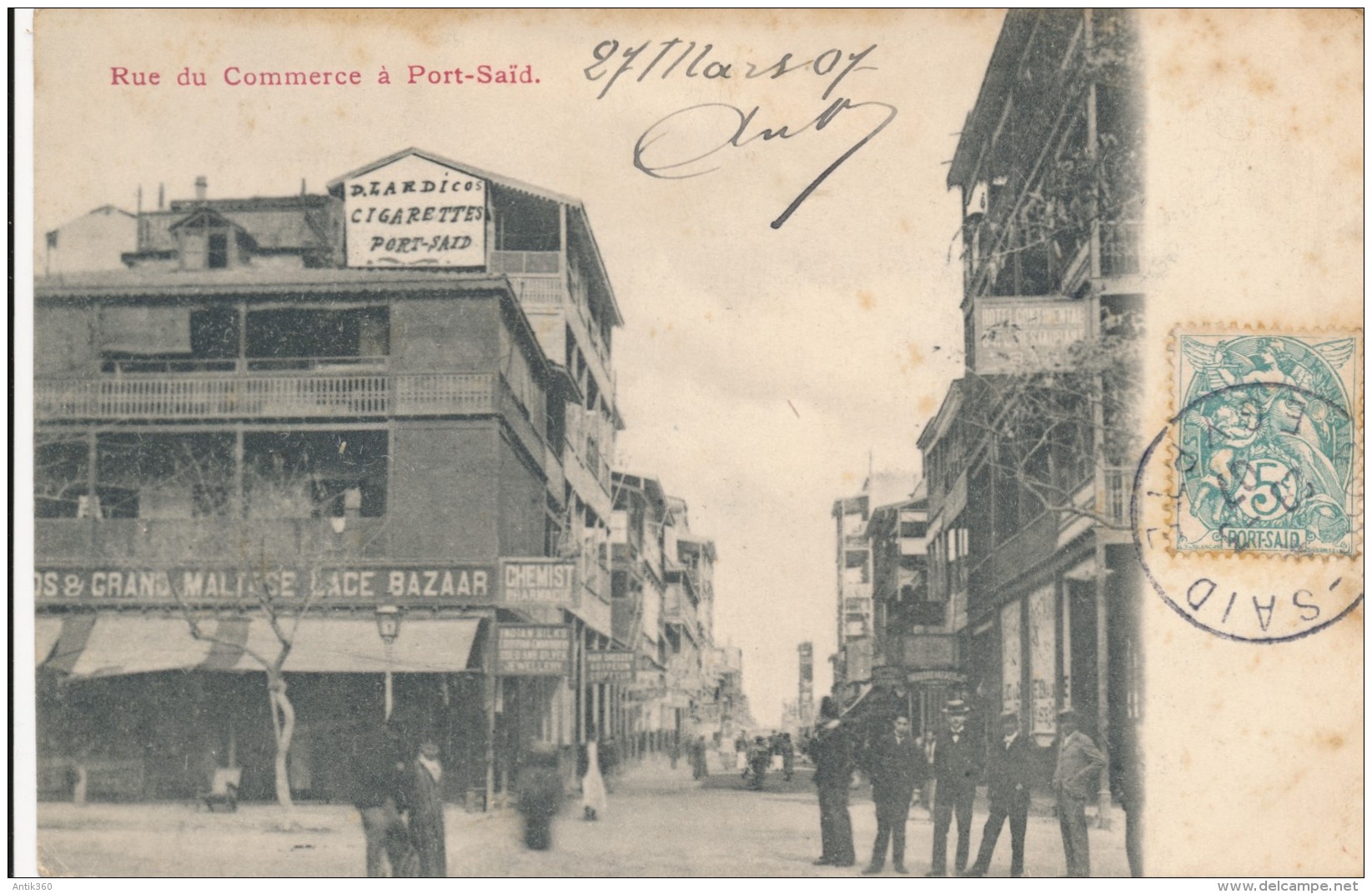 CPA EGYPTE Carte Précurseur 1907 Rue Du Commerce à Port-Saïd Animée - Puerto Saíd