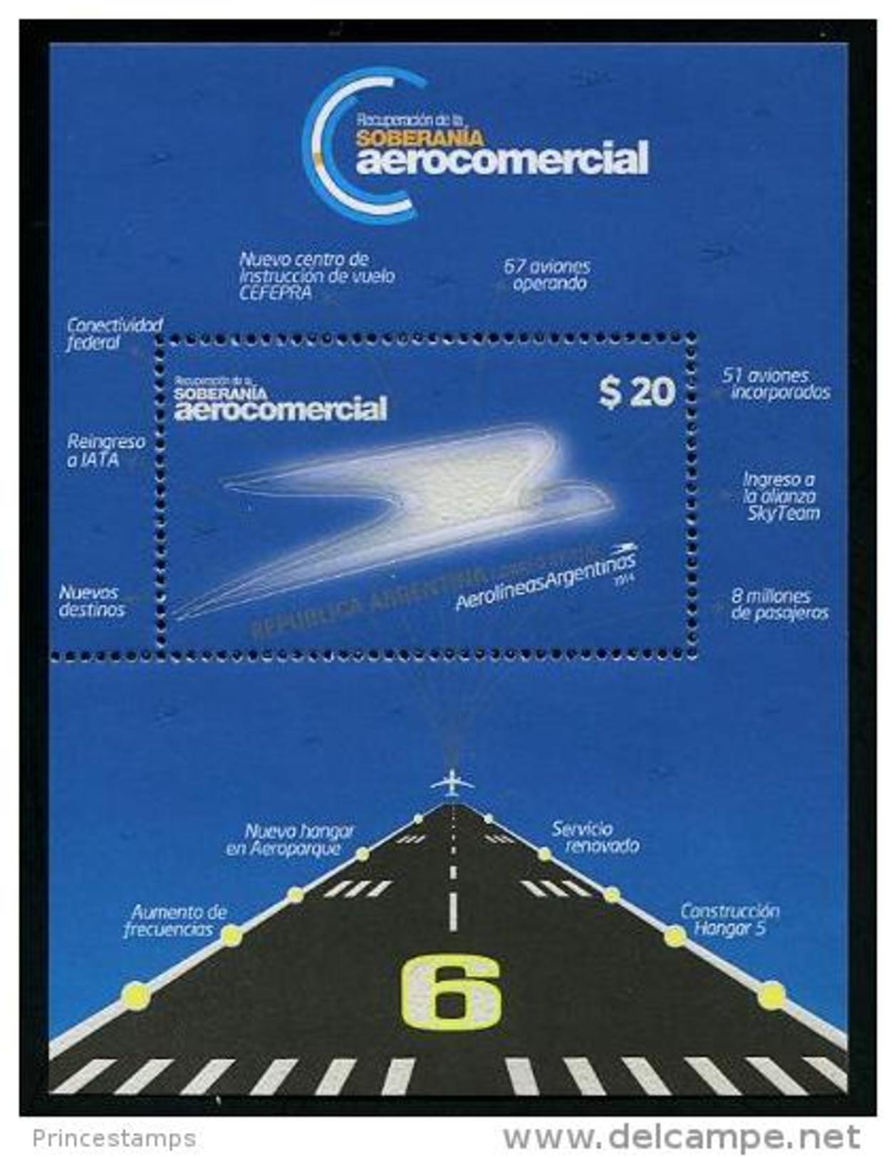 Argentina (2014) - Block -   /  Airplane - Avion - Aircraft - UNUSUAL Glows In The Dark - Aviones