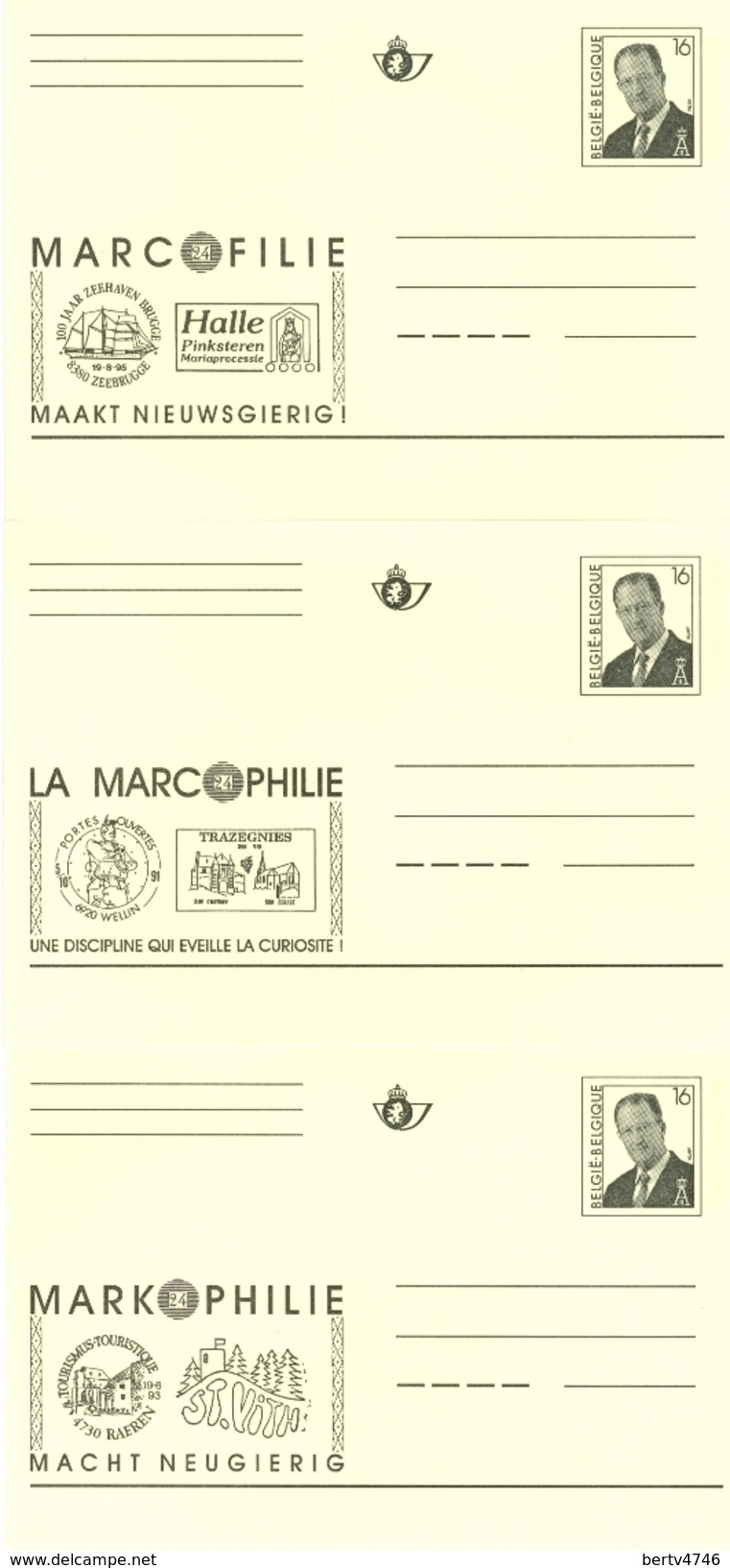 Belg. 1996 - 3 X Marcofilie - Marcophilie - Markophilie (3 Talen - 3 Langues) - Cartes Postales 1951-..