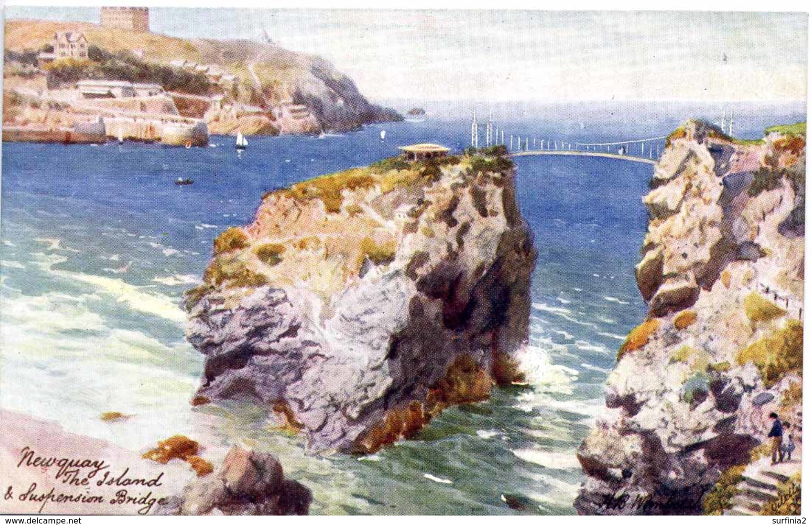 TUCKS OILETTE - HENRY WIMBUSH 7462 - NEWQUAY - THE ISLAND AND SUSPENSION BRIDGE - Wimbush