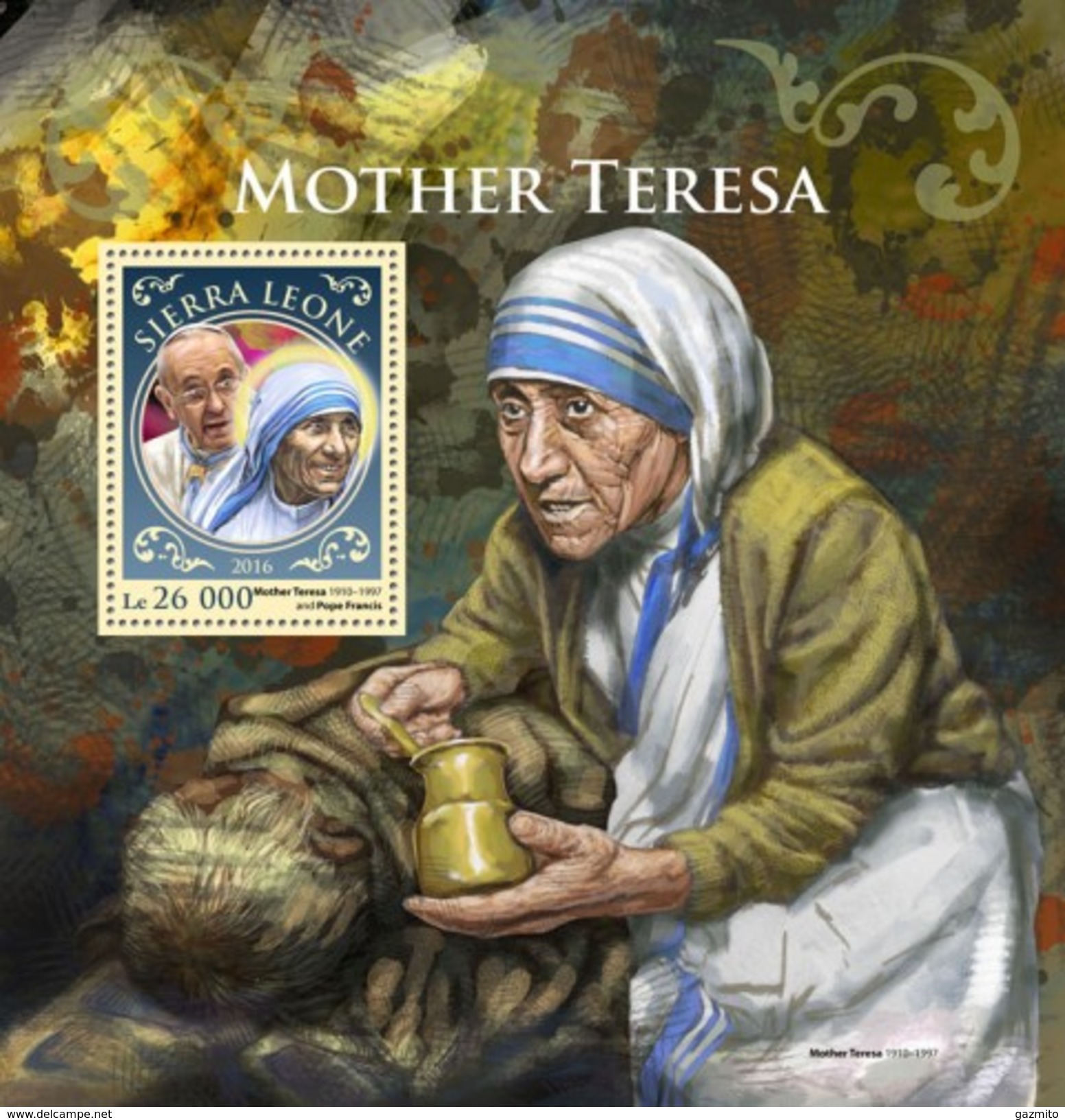 Sierra Leone 2016, Mother Teresa And Pope Francis II, BF - Mère Teresa
