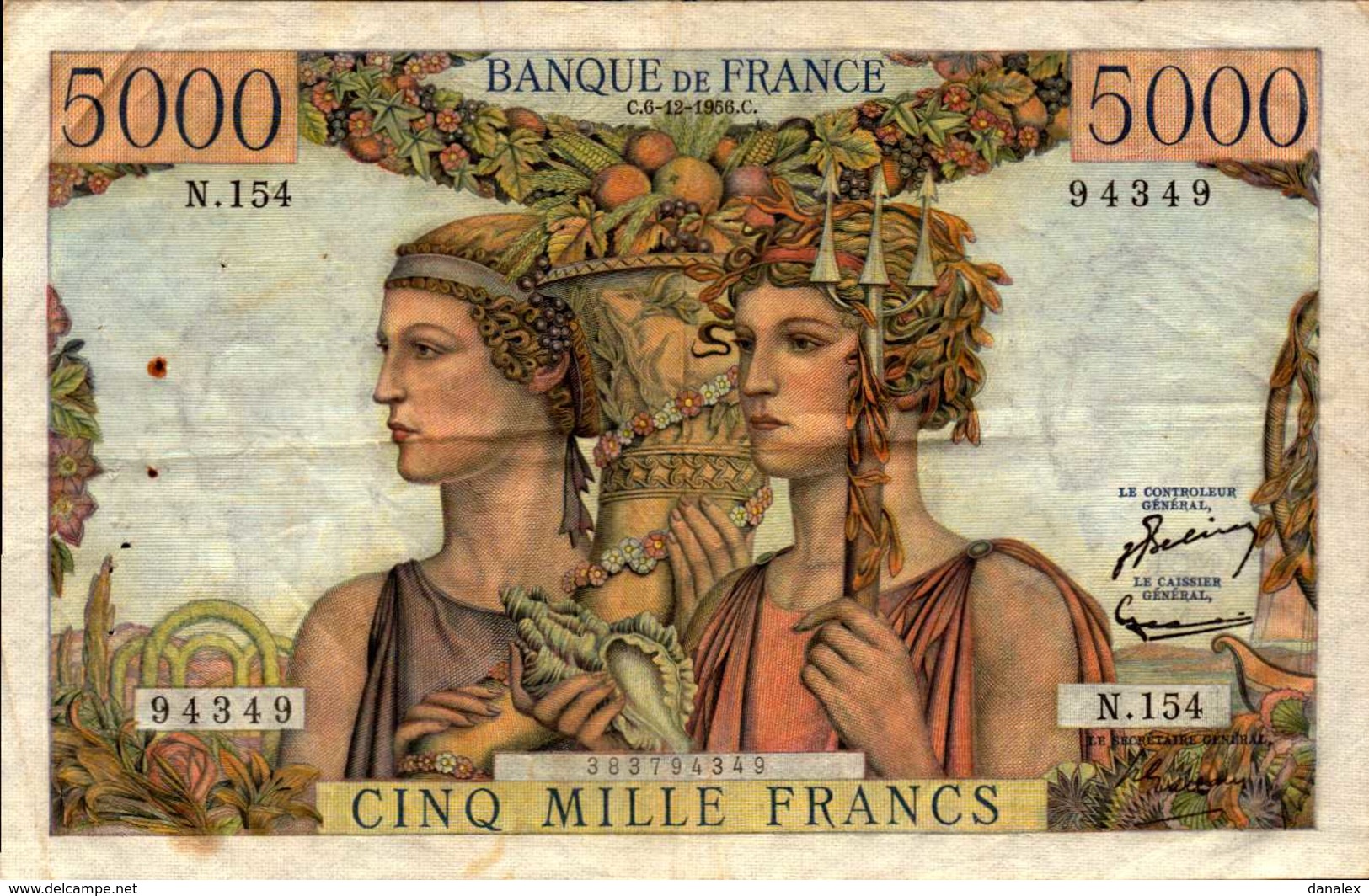 FRANCE 5000 FRANCS TERRE ET MER Du 6-12-1956 Pick 131c  F 48/12 - 5 000 F 1949-1957 ''Terre Et Mer''