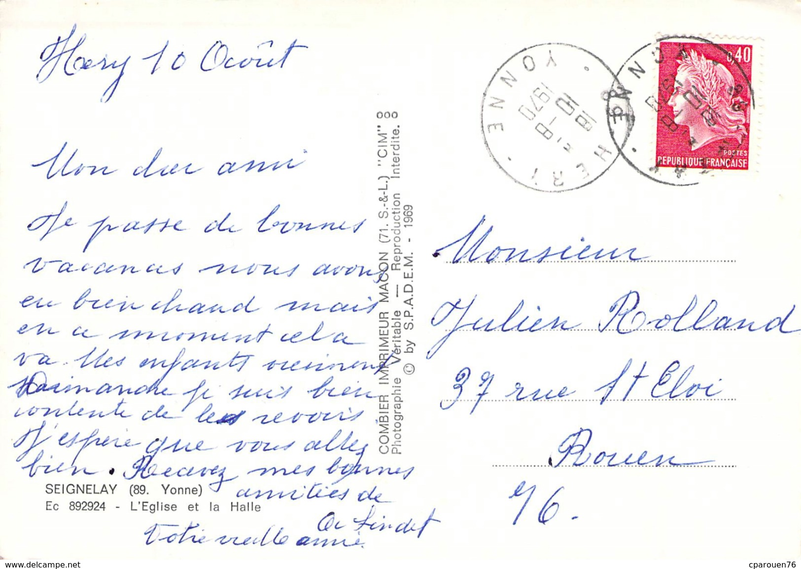 Carte Postale Semi Moderne Seignelay L'église Et La Halle  89 Yonne - Hery