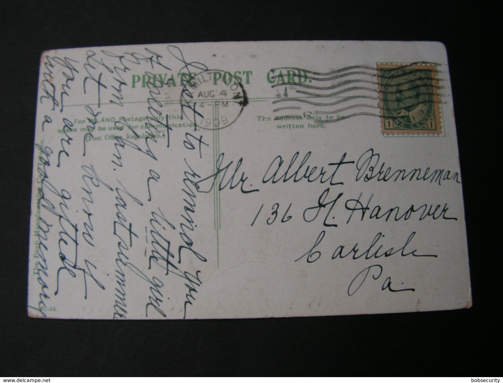 Canada , Steamer Card 1909 - Hamilton