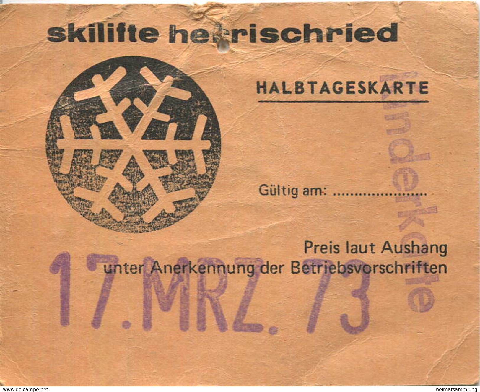 Deutschland - Skilifte Herrischried - Halbtageskarte Für Kinder 1973 - Europa