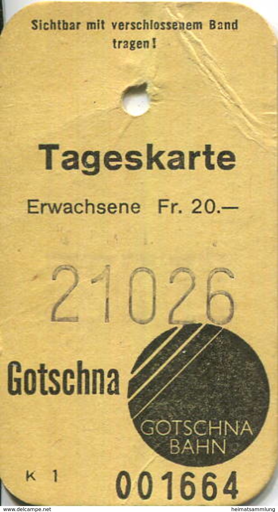 Schweiz - Gotschna Bahn - Tageskarte Erwachsene Fr. 20.- - Europe
