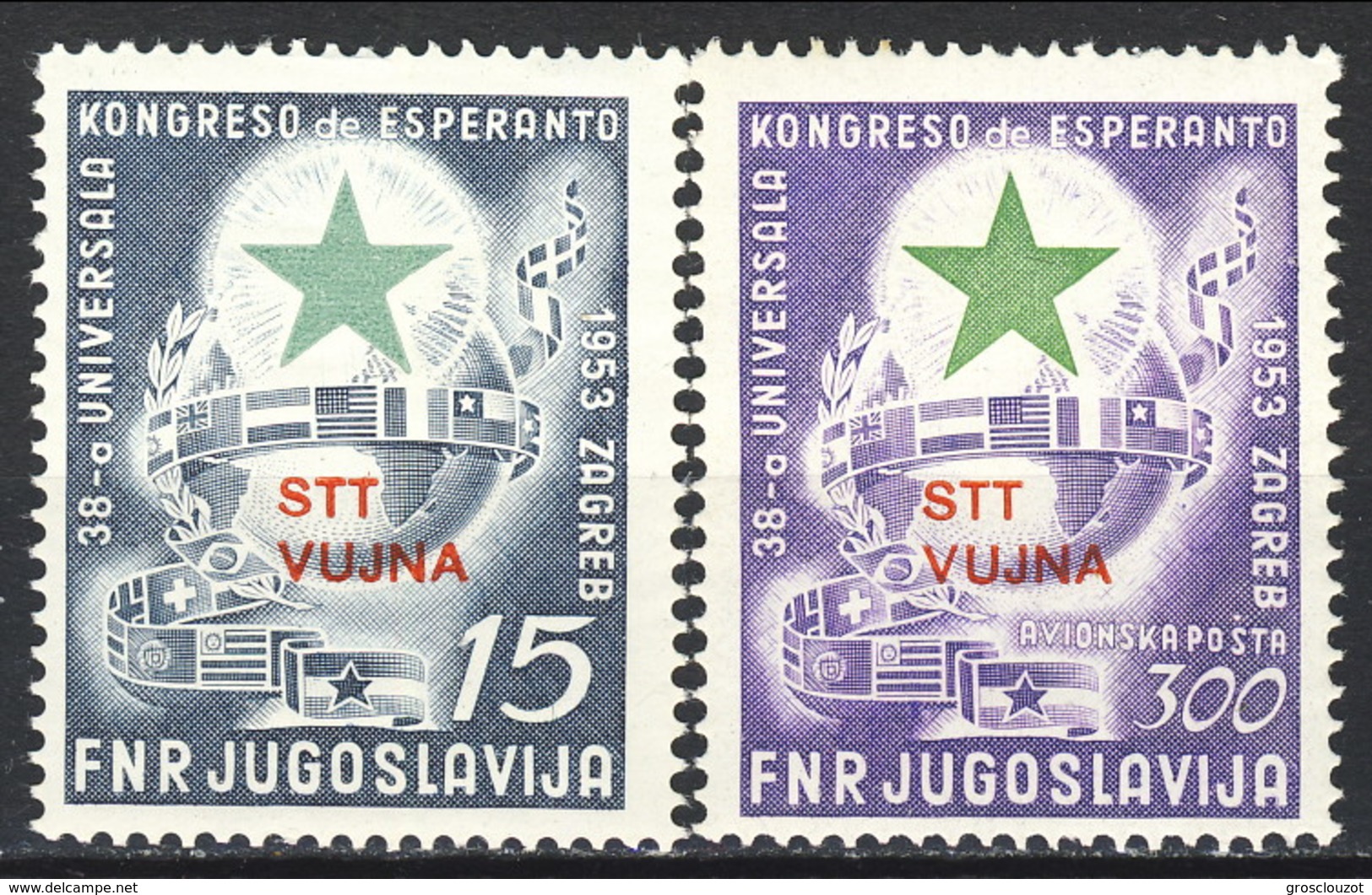 Trieste Zona B 1953 Serie N. 90-91 Congresso D'Esperanto MNH Eccezionale Freschezza. LUX Cat. € 550 - Nuovi