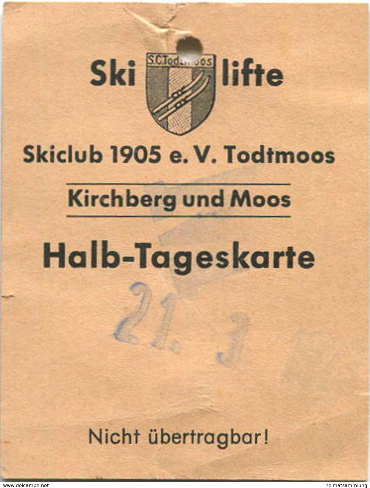 Deutschland - S. C. Todtmoos - Skilifte Kirchberg Und Moos - Halb-Tageskarte 1973 - Europe