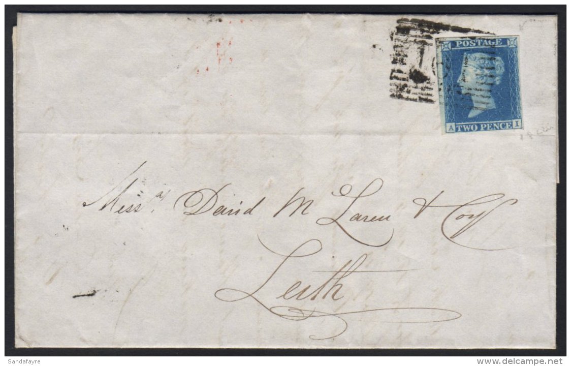 1841 2d Blue, Plate 3, Lettered "AI" (clear Vertical Guide Lines), Fine Four Margined Example On Envelope To Leith... - Other & Unclassified