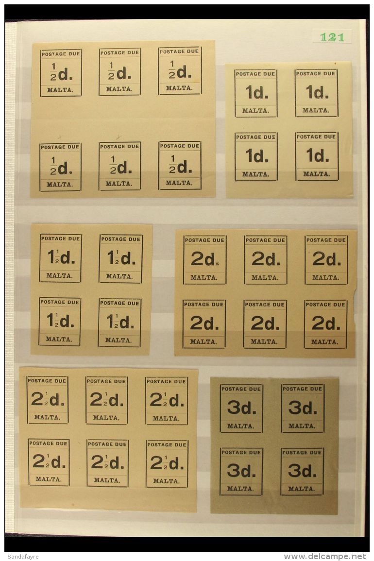 POSTAGE DUES 1925 Typeset Printing, SG BD1/D10, Complete Set In Blocks With &frac12;d (6), 1d (4), 1&frac12;d (4),... - Malta (...-1964)