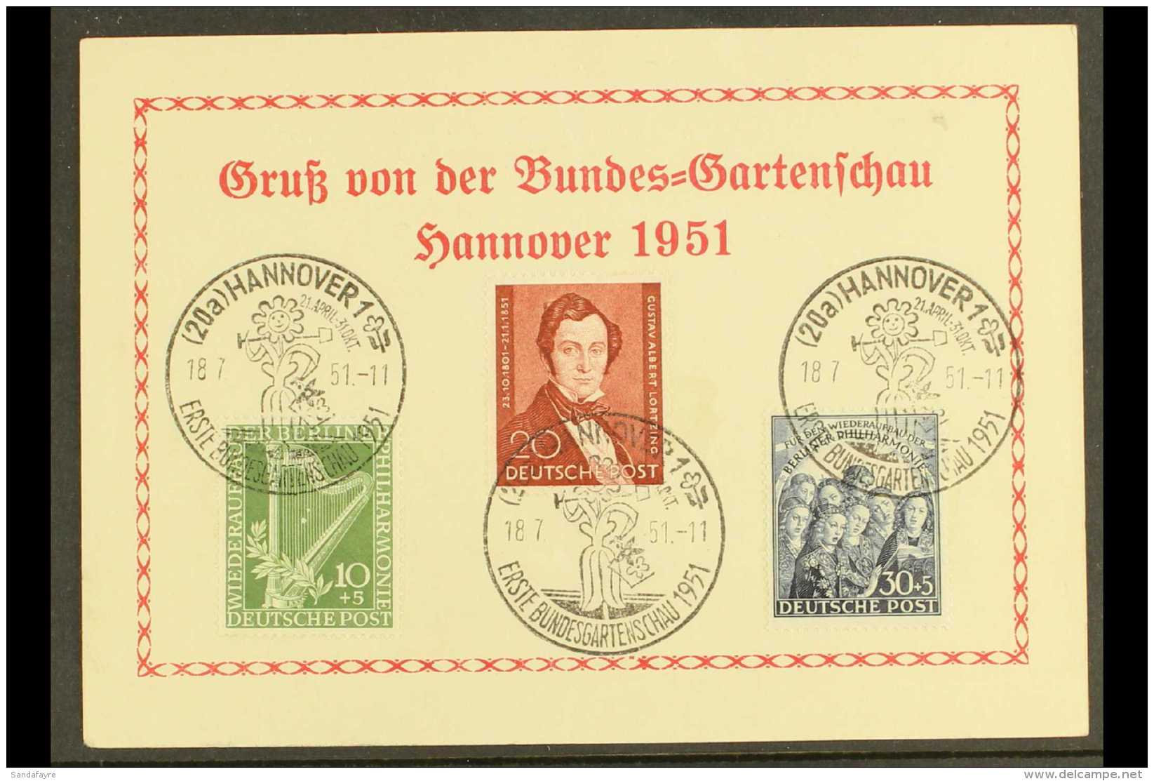 HANOVER 1951 Hanover Garden Show Special Card Bearing The 1950 Philharmonic Set &amp; 1951 20pf Lortzing Stamp... - Other & Unclassified