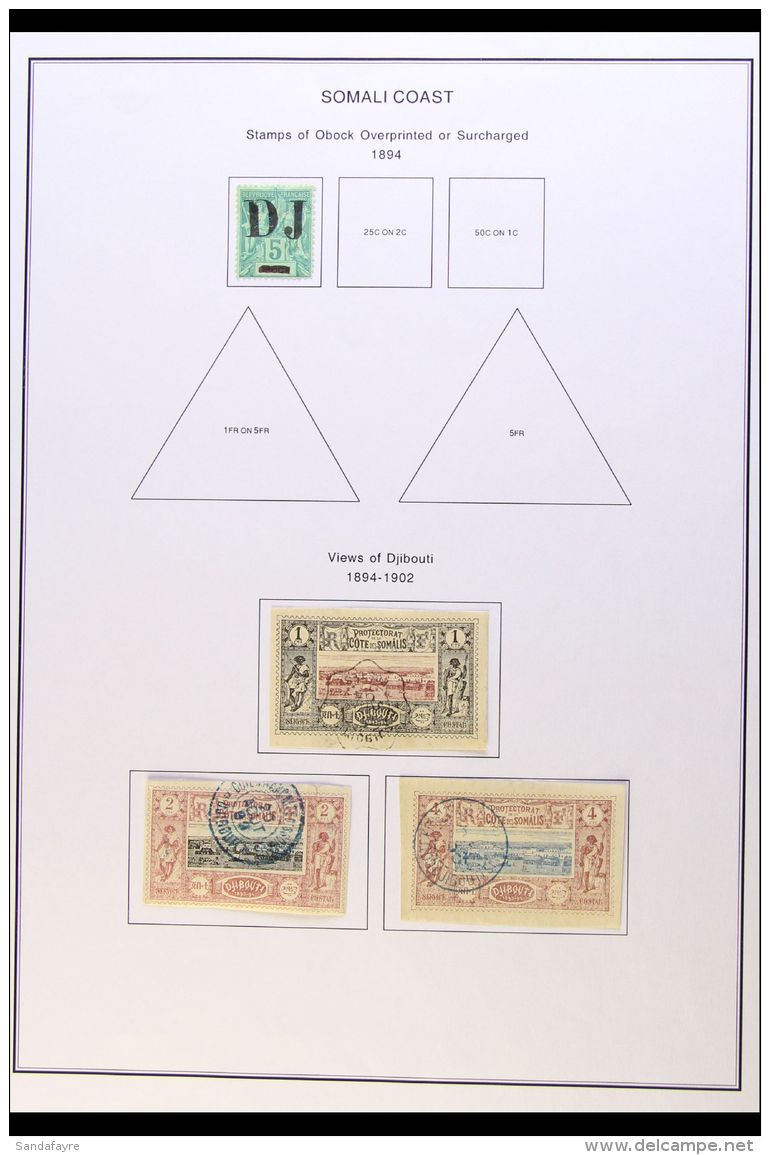 FRENCH SOMALI COAST 1894-1902 "Old Time" Mint &amp; Used Collection Presented On Printed Pages. Includes 1894 5c... - Other & Unclassified