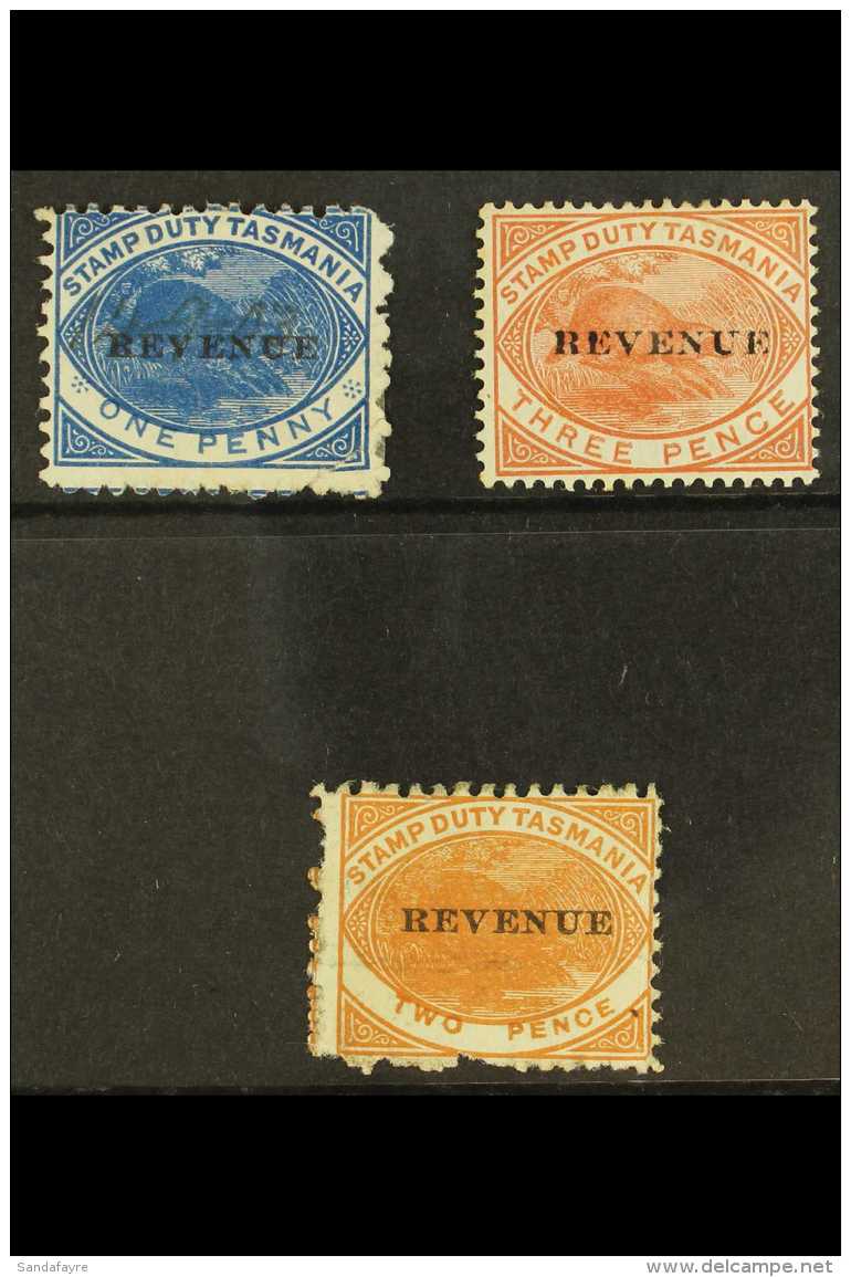 TASMANIA STAMP DUTY 1900 "Revenue" Ovpt On 3d Chestnut And 1d Blue With Unissued 2d , SG F34, F36, Fine Mint. For... - Other & Unclassified