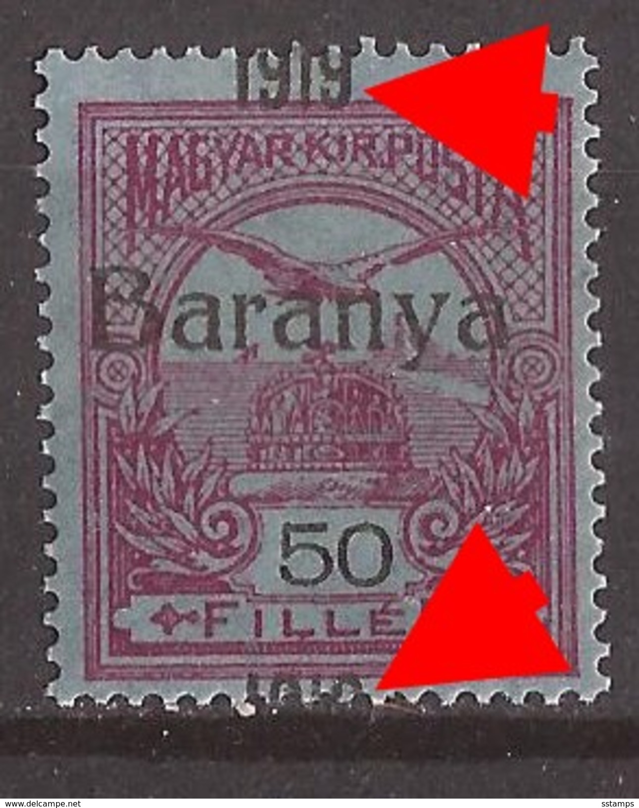 6 - - 24. 1919  12   BARANYA  UNGARN SERBIA SRBIJA JUGOSLAVIJA OVERPRINT  TYP II -moved - BIRDS  NEVER HINGED - Baranya