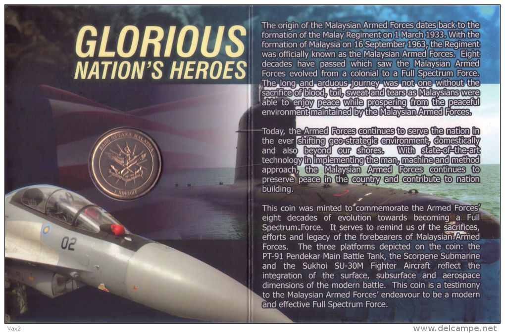 Malaysia 2013 Armed Forces 80th Anniversary Commemorative Coin Card Aircraft Tank Submarine - Malasia