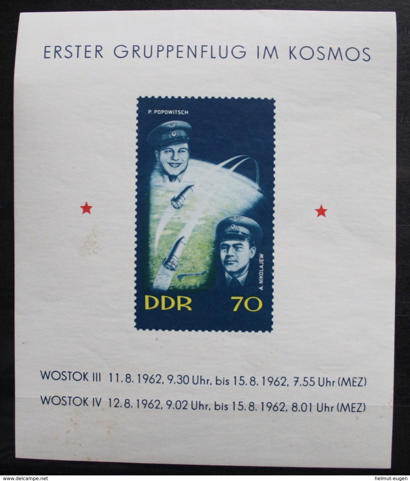 MiNr. 917 (Block 17) Deutschland Deutsche Demokratische Republik 1962, 13. Sept. Blockausgabe: Erster Gruppenflug - 1950-1970