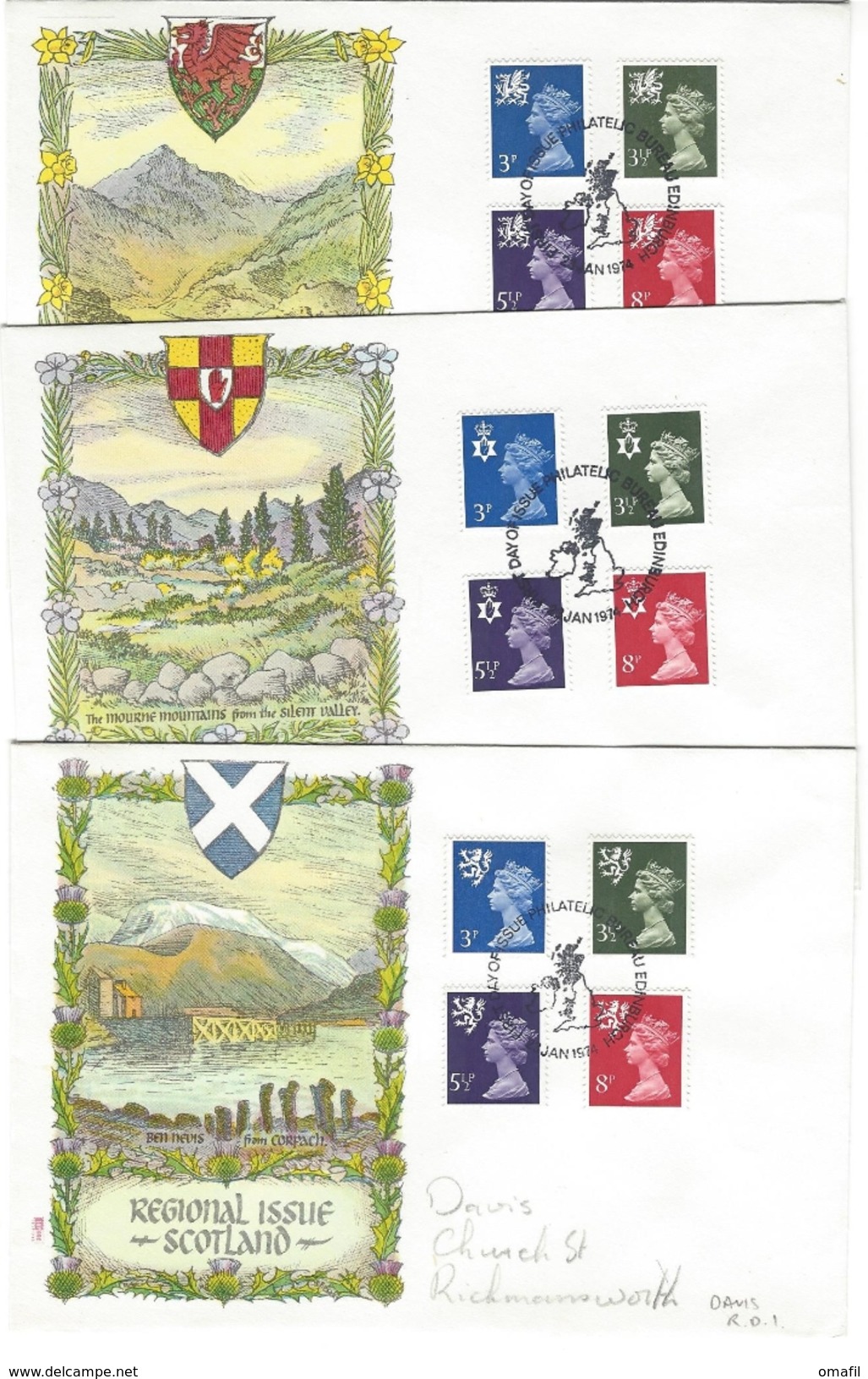 Groot Brittanië FDC Regionale Uitgaven Schotland-N.Ireland- Wales - 1971-1980 Em. Décimales