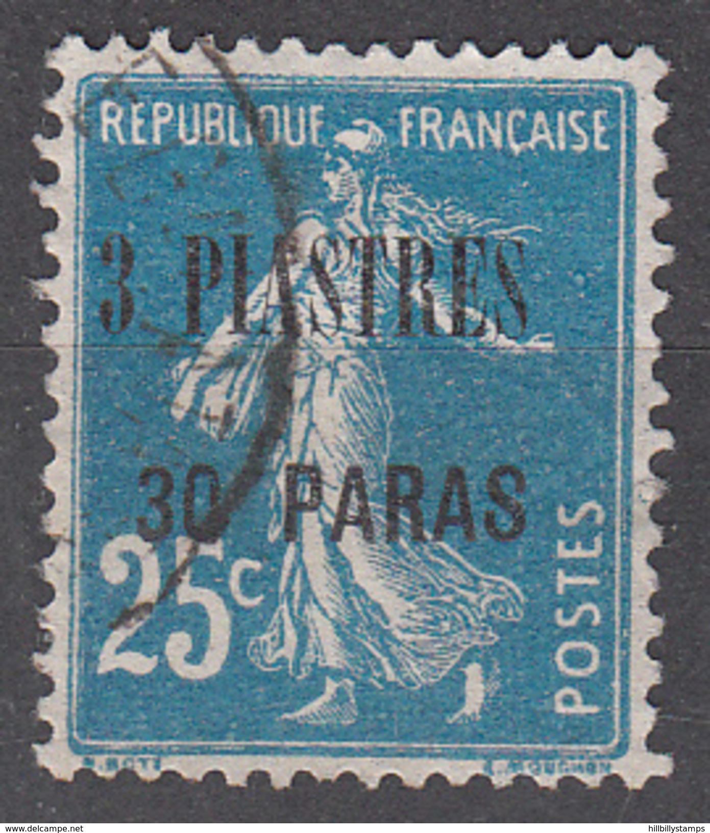 FRENCH OFFICES IN TURKEY--LEVANT       SCOTT NO. 44       USED     YEAR  1921 - Oblitérés