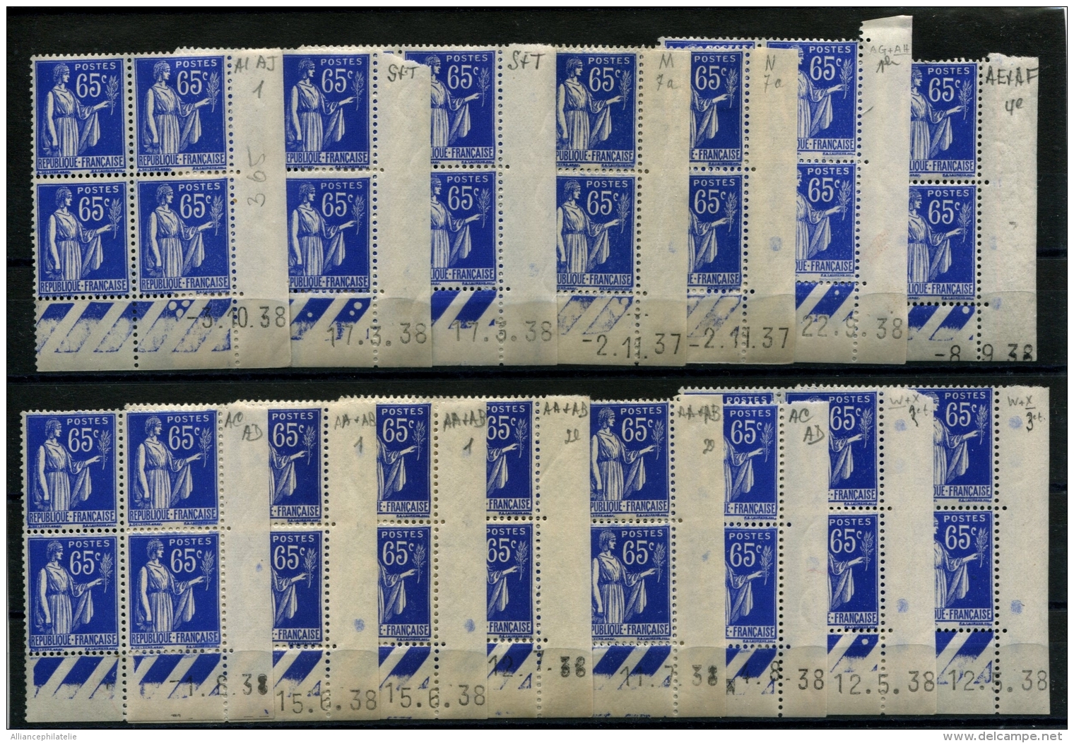 FRANCE - N°365 - 15 Blocs De 4 Coins Datés - Neuf **/* TB - Unused Stamps