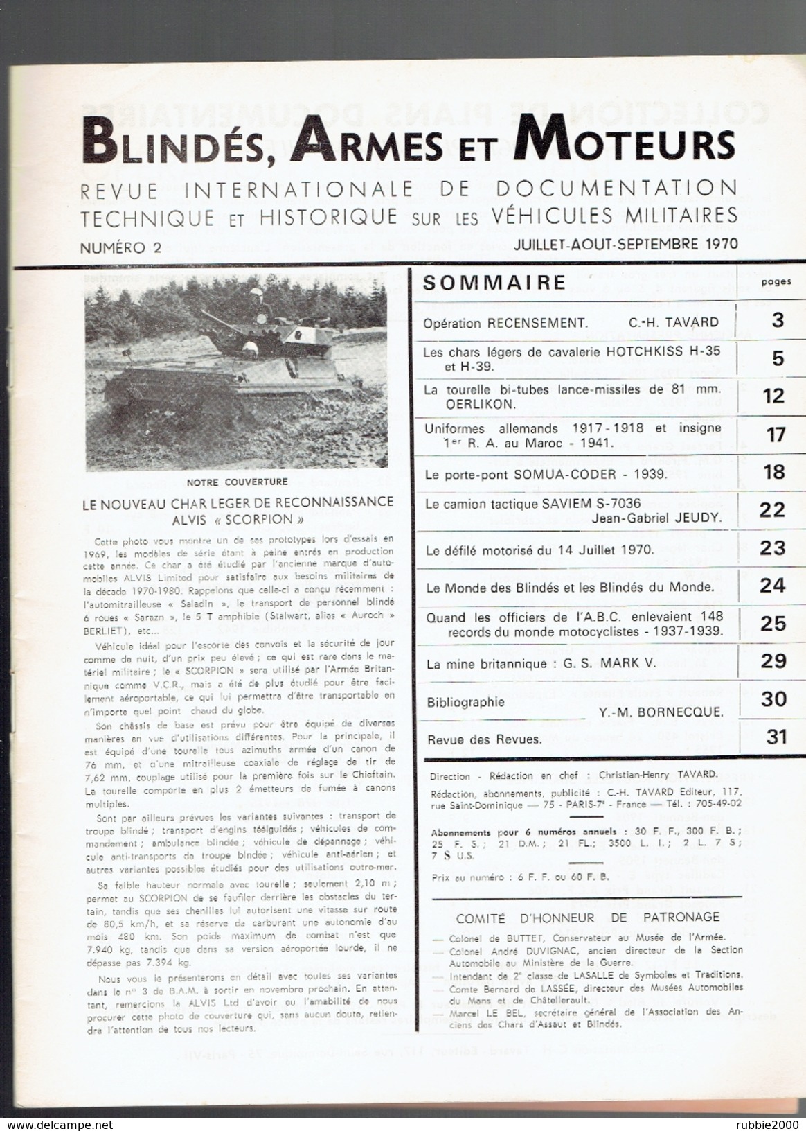 BLINDES ARMES ET MOTEURS REVUE TECHNIQUE HISTORIQUE DES VEHICULES MILITAIRES 1970 CHAR TANK CANON CAMION MOTO - Vehicles