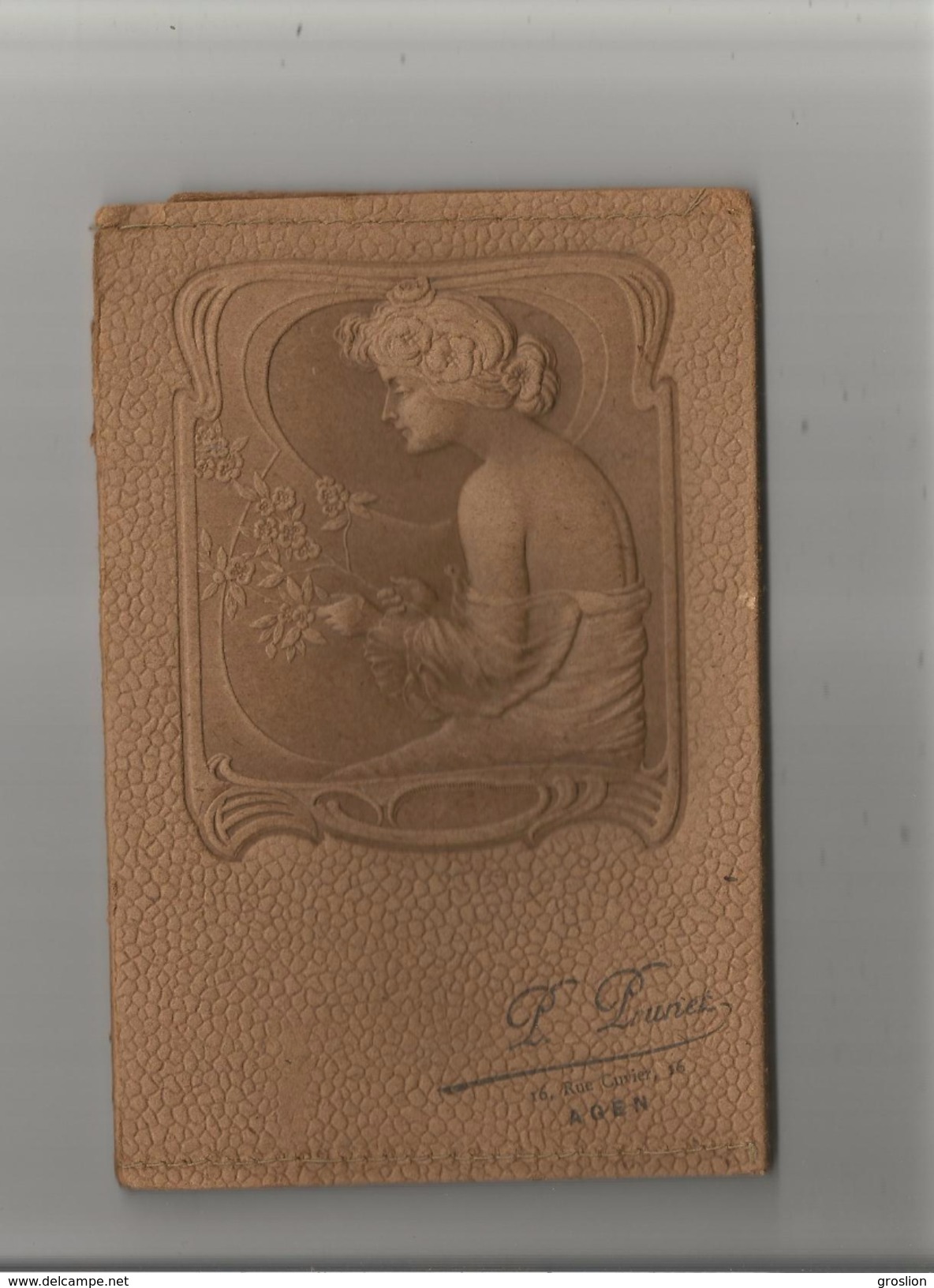 POCHETTE A PHOTOS DU PHOTOGRAPHE P PRUNET A AGEN (AVEC DECOR FEMME ART NOUVEAU EN RELIEF) SUPERBE - Autres & Non Classés