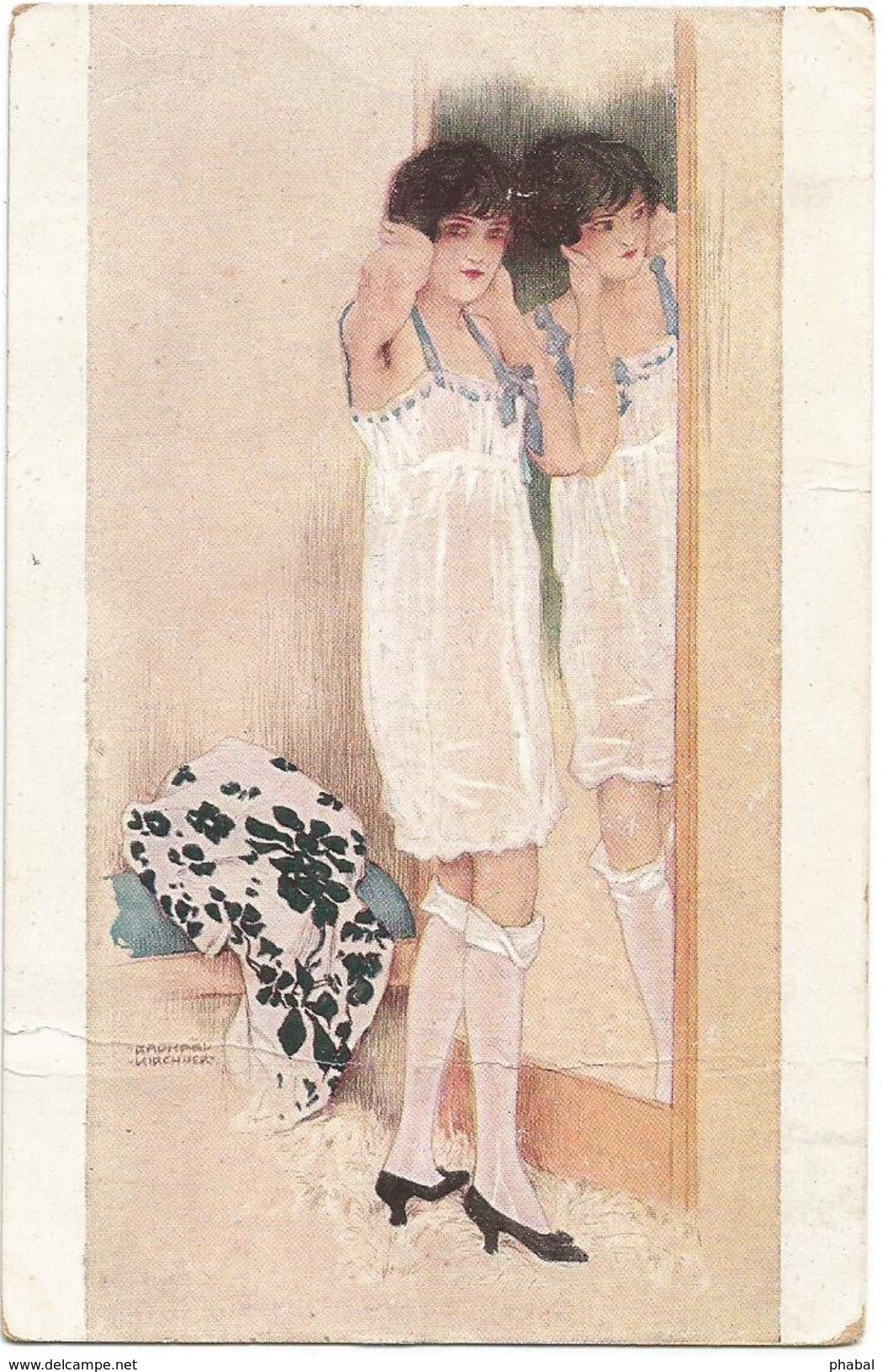 Raphael Kirchner, Art Nouveau, Nudes, Lady In A Sexy Transparent Dress, Old Postcard - Kirchner, Raphael