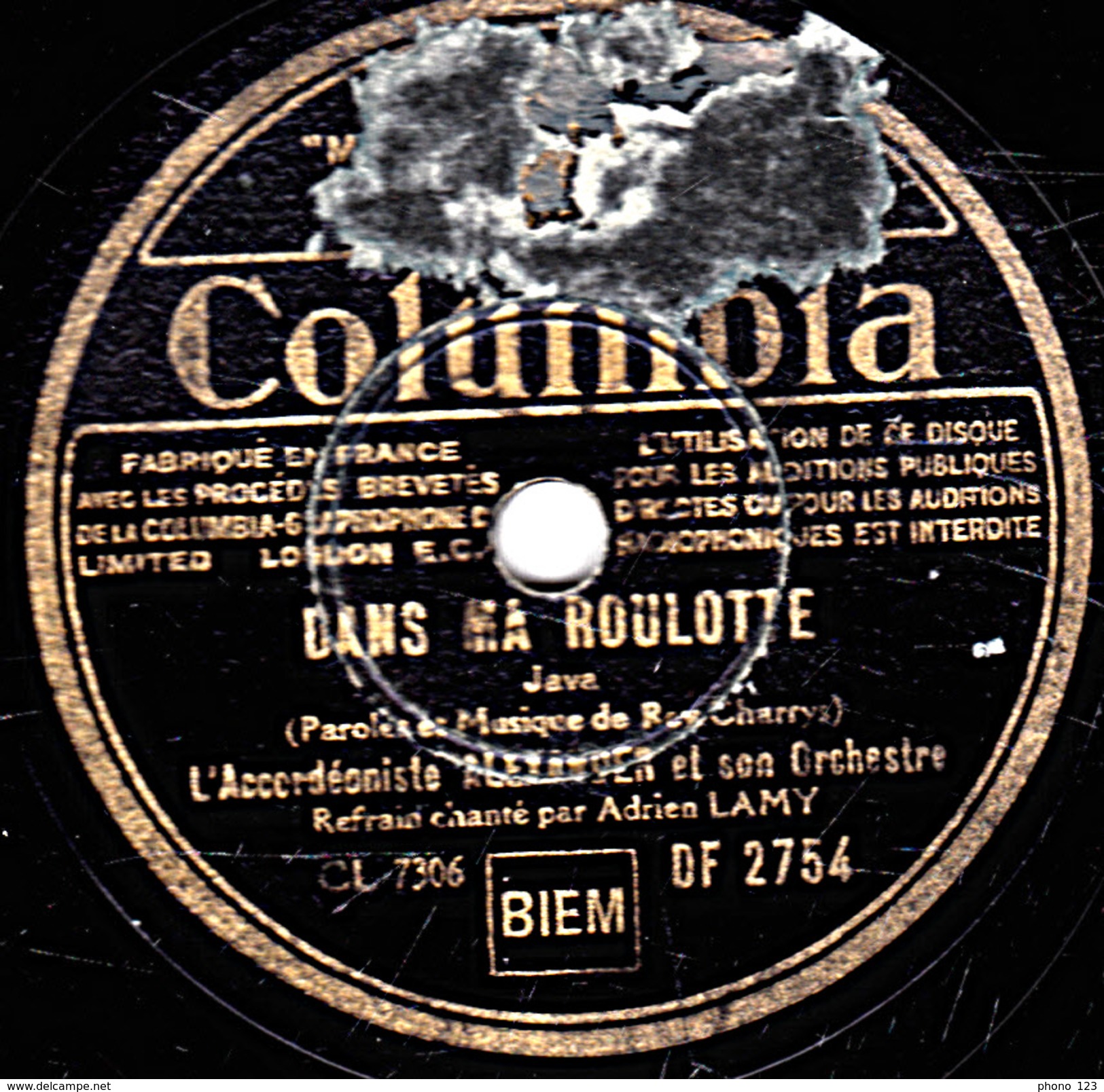 78 T.- 25 Cm - état B -  ALEXANDER - DANS MA ROULOTTE - LA JAVA DU HOQUET - 78 T - Disques Pour Gramophone