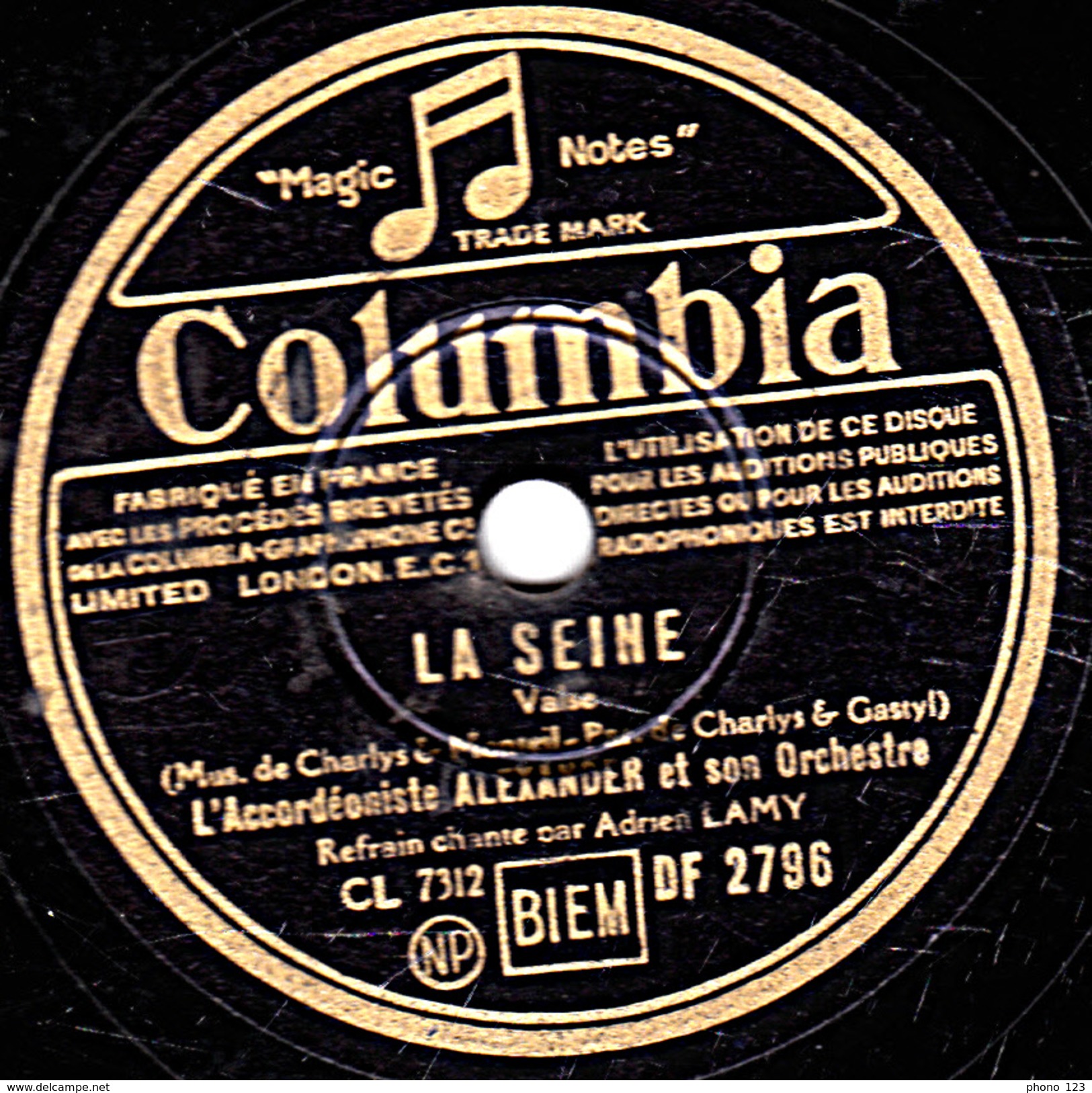 78 T.- 25 Cm - état B -  ALEXANDER - LA SEINE - POM   POM...EN L'AIR, BOUM, BOUM DE BOIS - 78 T - Disques Pour Gramophone